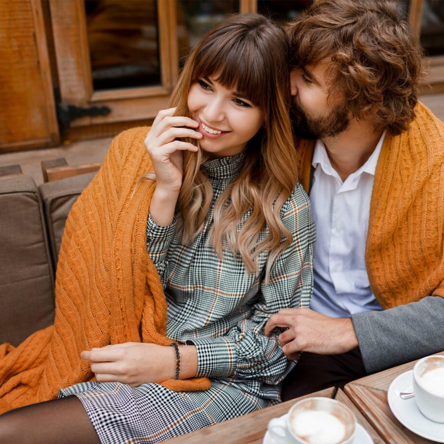 M SHUYUN Tiger Eye Men's Adjustable 8mm Beaded Lava Rock Bracelet