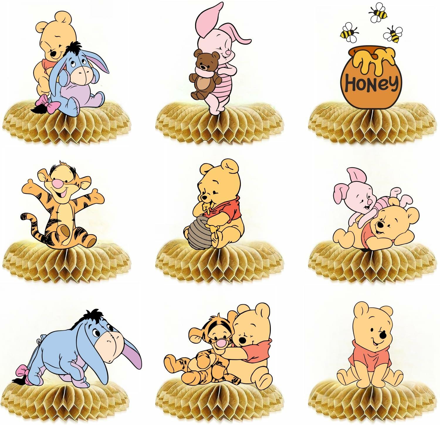 HOTIMO 9PCS Winnie Centerpieces Yellow Paper Honeycomb Birthday Baby Shower