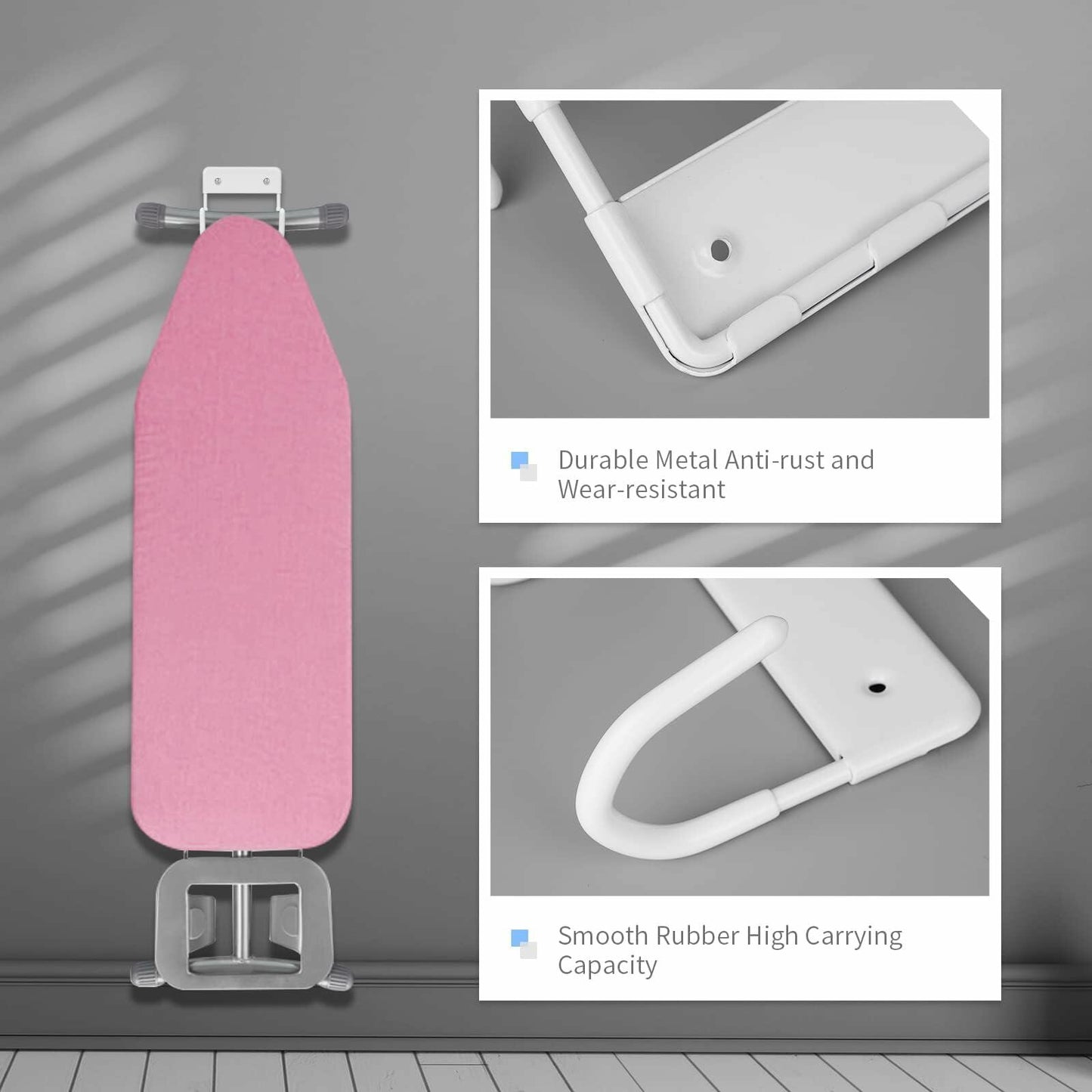 BiJun Ironing Board Holder Wall Mount Hook 5in White Laundry Room