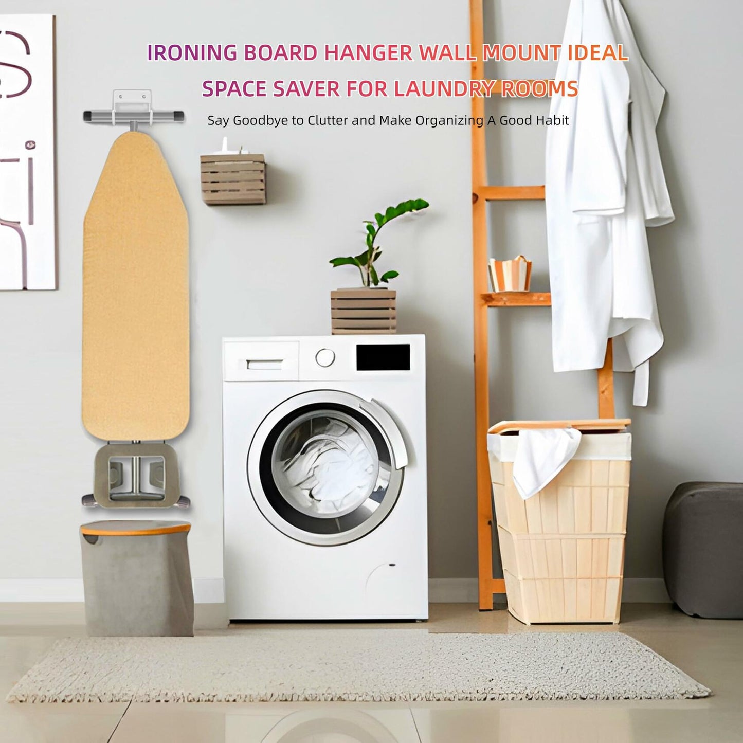 BiJun Ironing Board Holder Wall Mount Hook 5in White Laundry Room