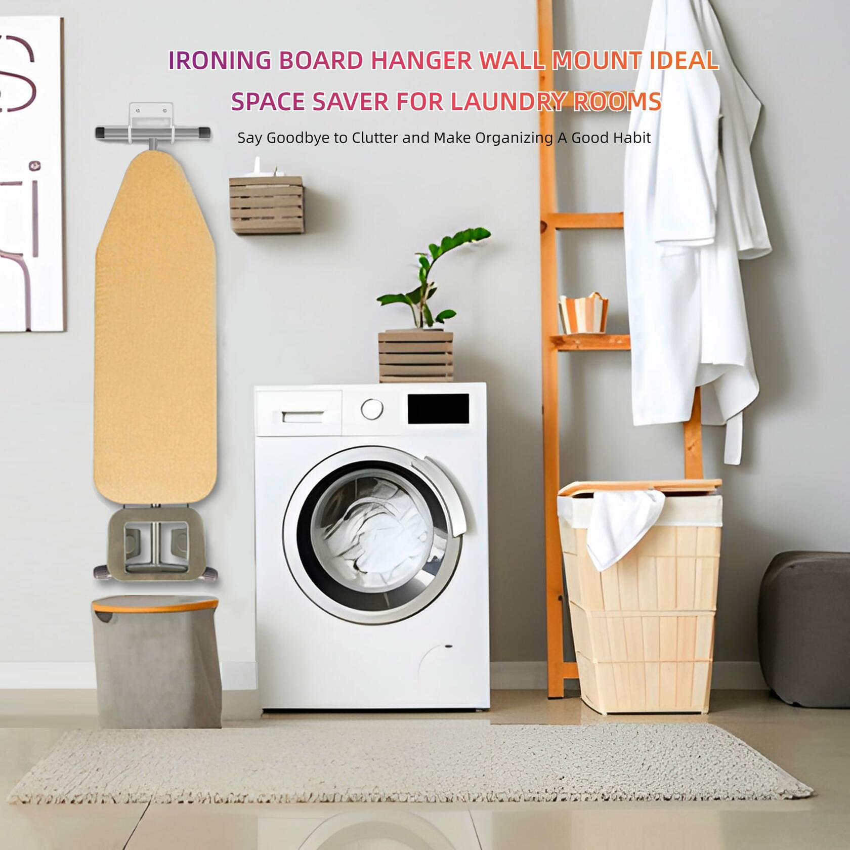 BiJun Ironing Board Holder Wall Mount Hook 5in White Laundry Room