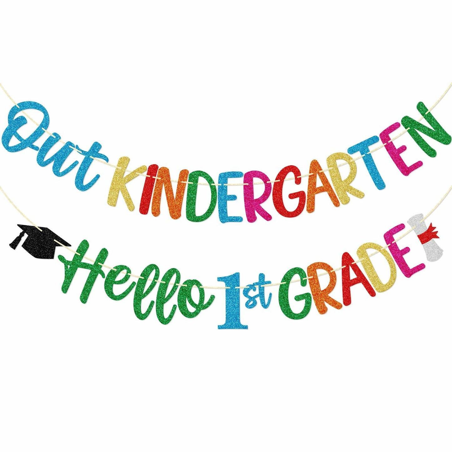 Firefairy Kindergarten Graduation Banner Pre-strung Colorful Glitter Cardstock