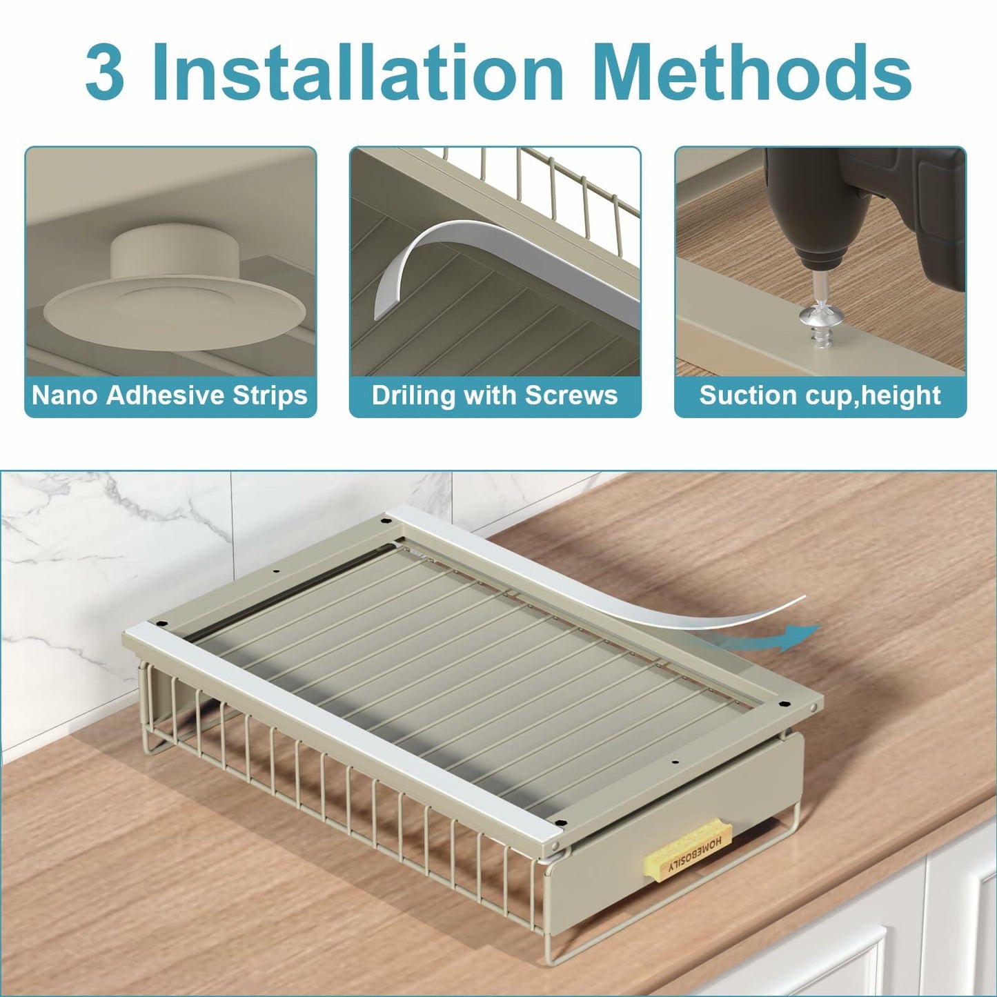 HOMEBOSILY Under Sink Organizer Cabinet Storage Shelf Sliding Drawer Gray