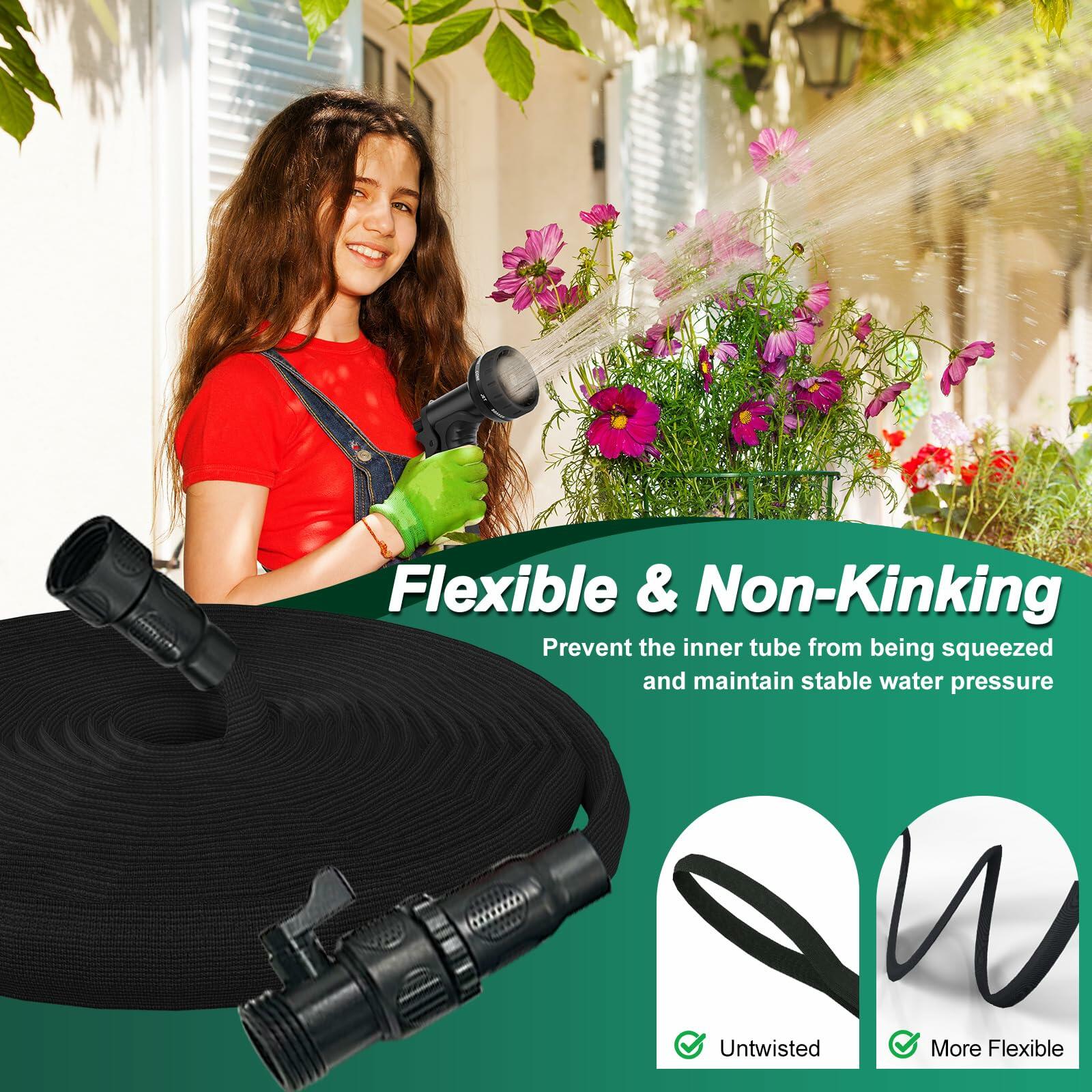 JoyfulJungle Garden Hose 3/4 No-Kink Crush-Proof Flexible Black 100FT