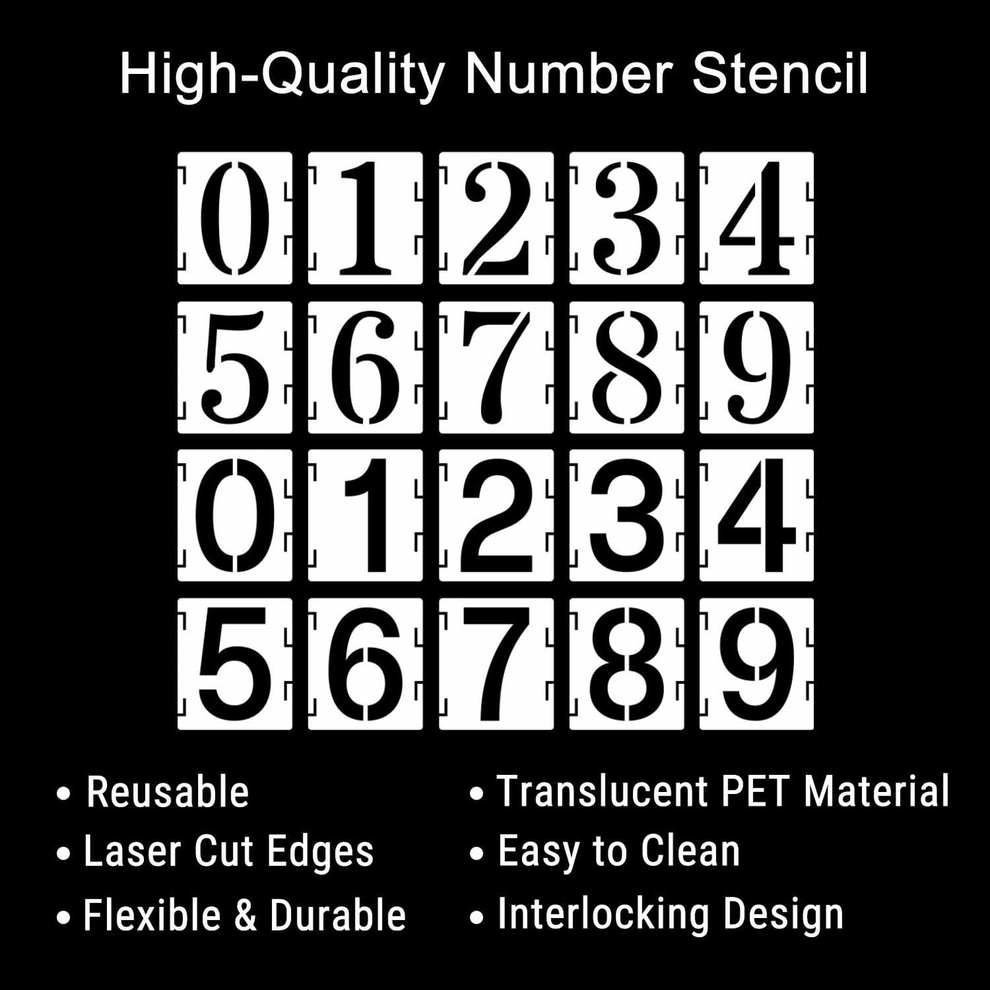 Duozea 4 Inch Number Stencils Set Plastic Reusable Templates for Painting