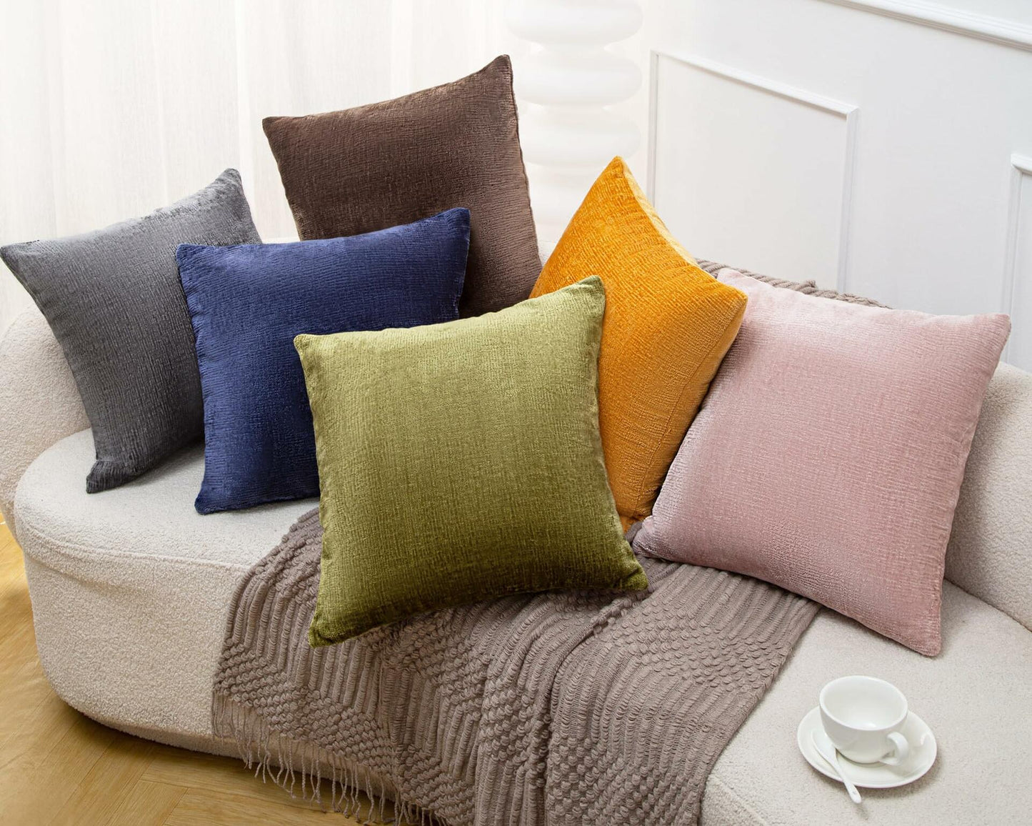 LeFadrie Chenille Pillow Covers Pack of 2 18x18 Midnight Sail Fade-Resistant