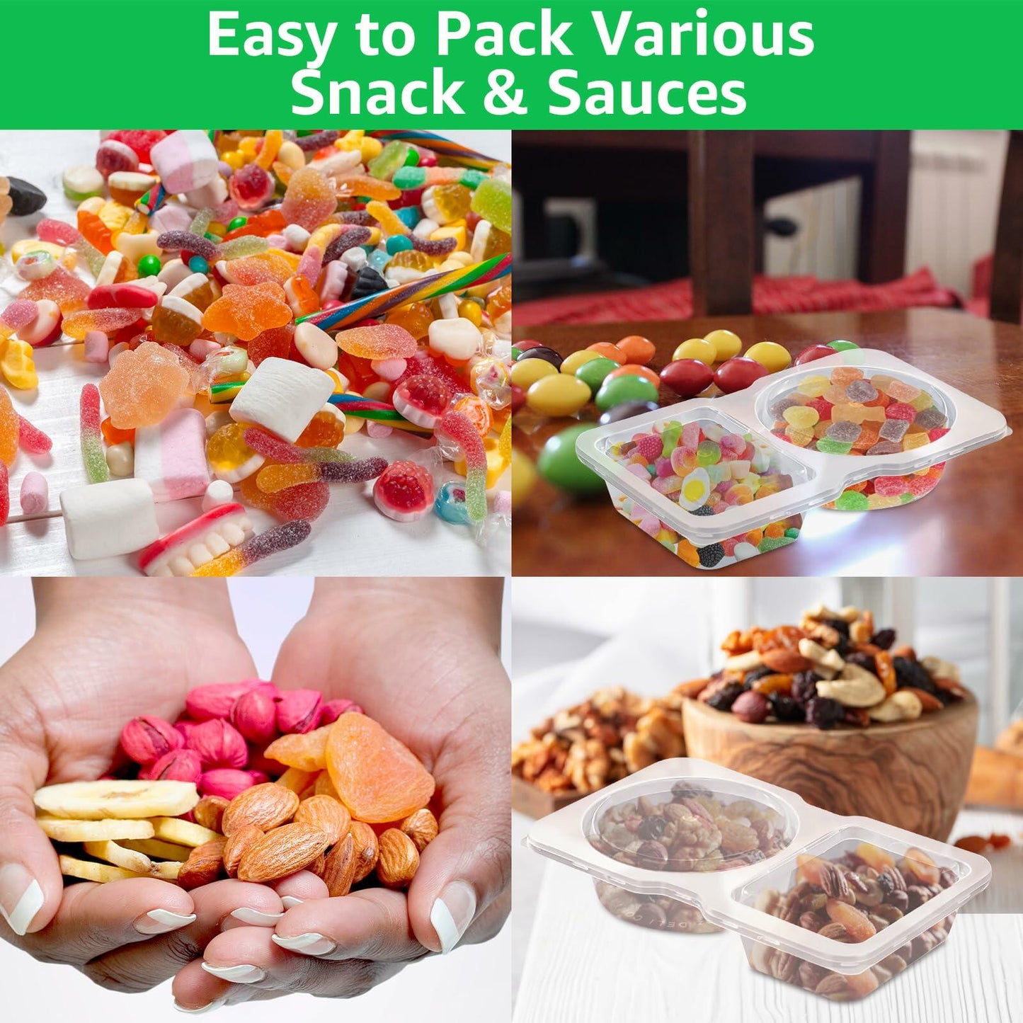 Double Compartment Condiment Containers with Lids 16 PCS Plastic Reusable