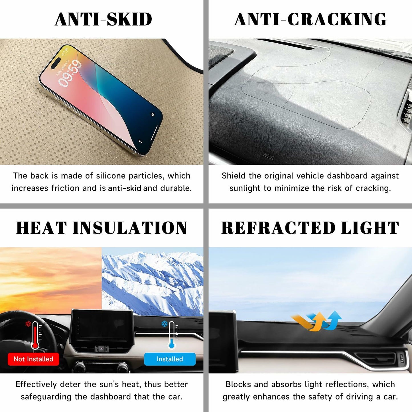 PeakPurit Black Dash Board Cover Mat Flannel for Chevy Blazer RS 2019-2026