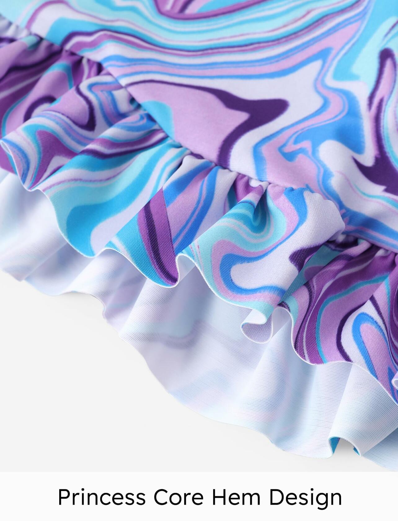 PATPAT Girls 3pcs Swimsuit Set Floral Bikini w/ Cover Up Skirt 7-8Y Blue