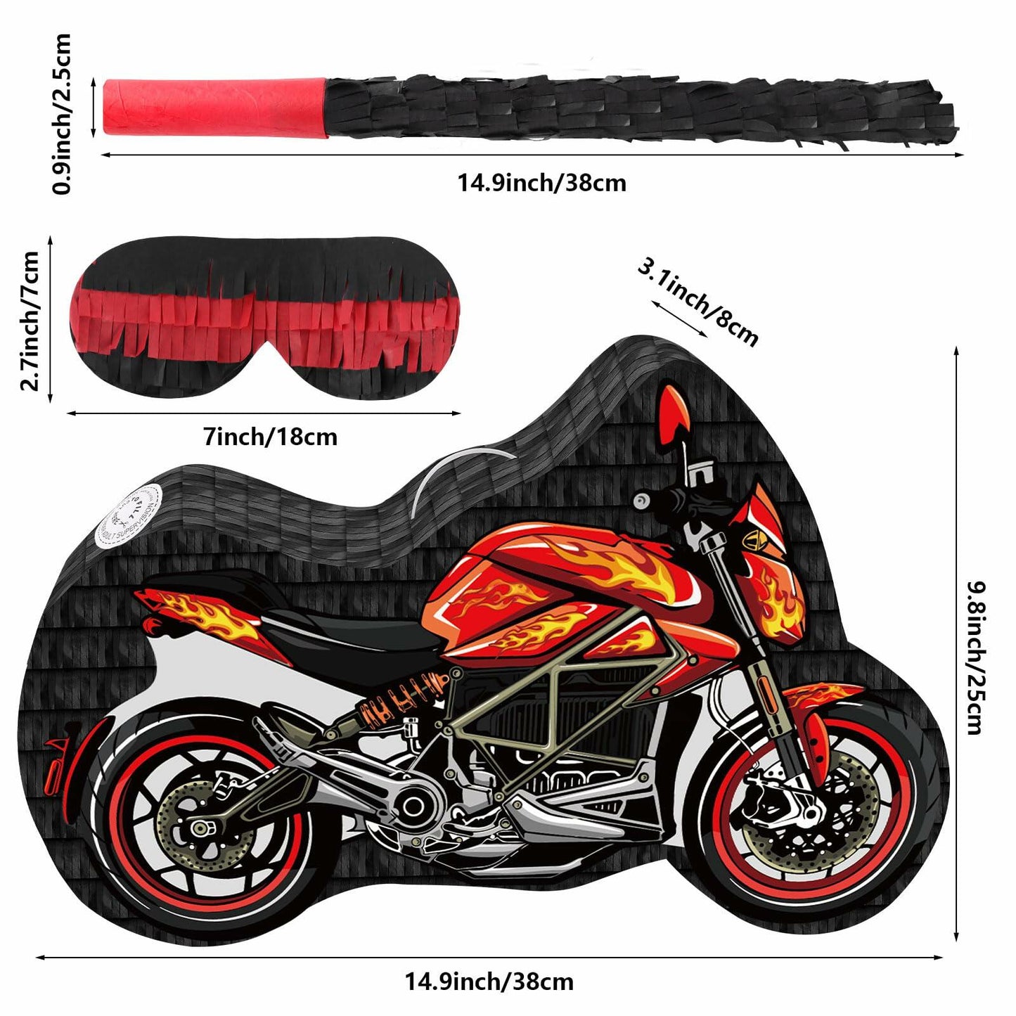 Atiloy Motorcycle Pinata with Stick & Hanging Loop Red Birthday Party