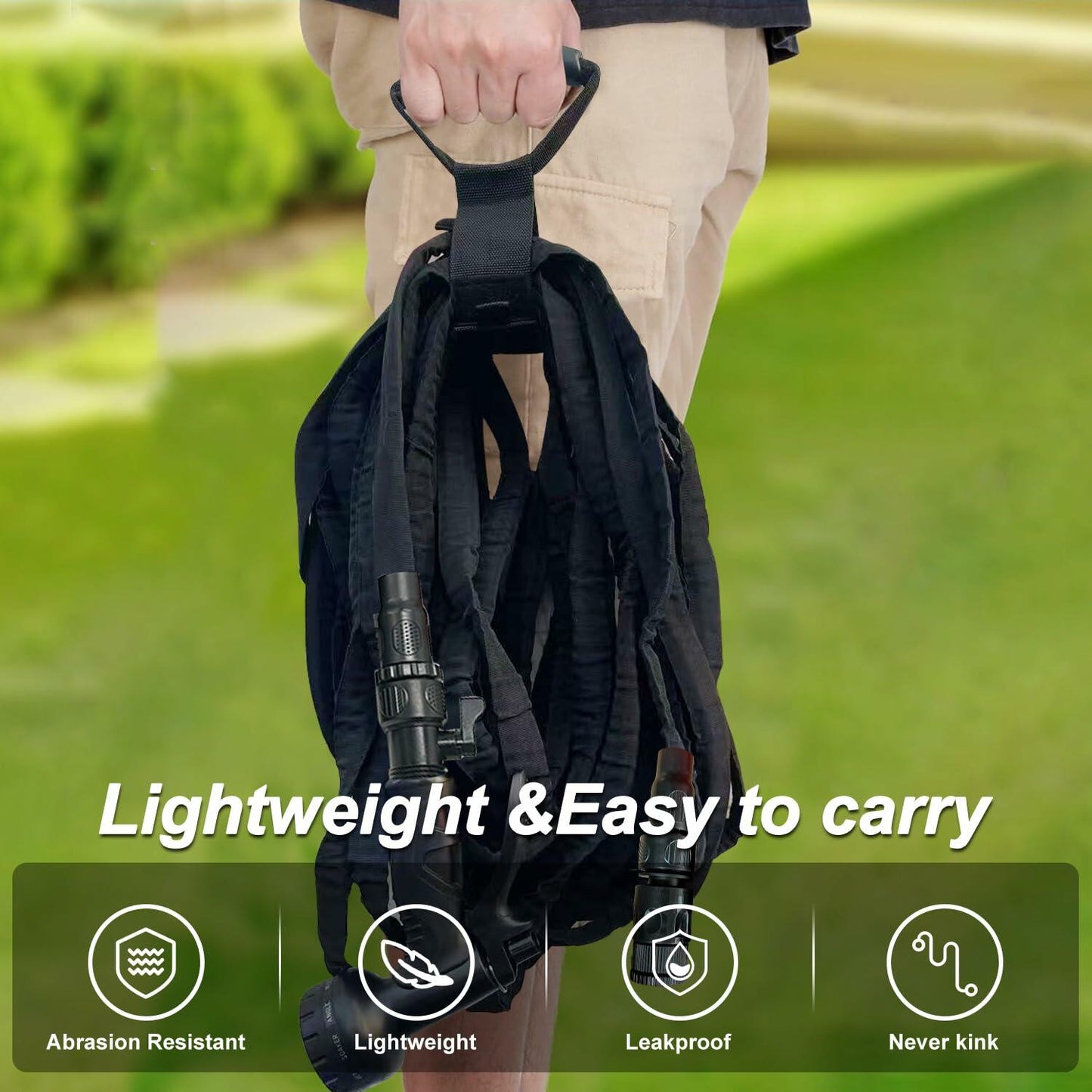 JoyfulJungle Garden Hose 3/4 No-Kink Crush-Proof Flexible Black 100FT