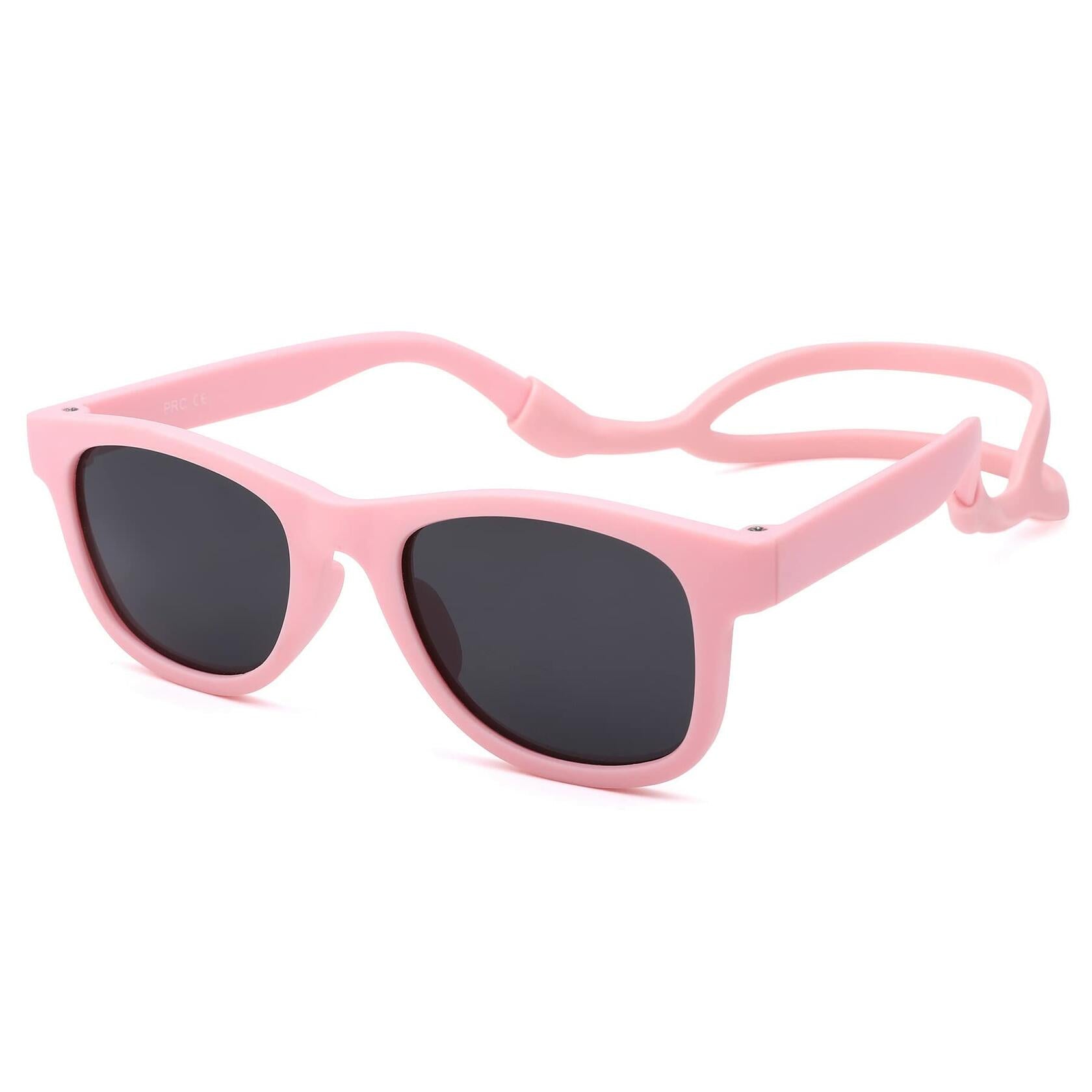 COASION Baby Sunglasses Polarized Flexible Strap Infant 0-12M Pink Grey