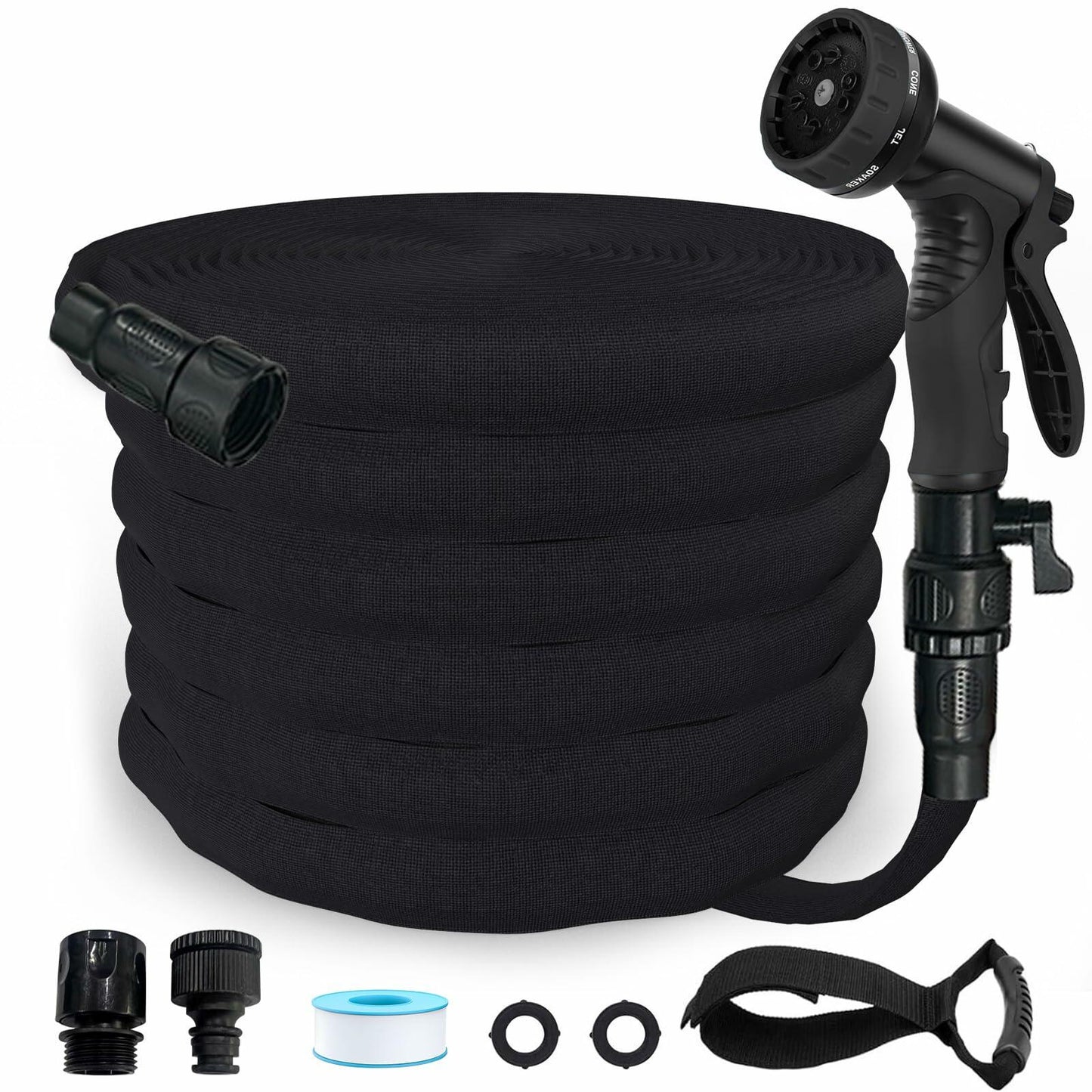 JoyfulJungle Garden Hose 3/4 No-Kink Crush-Proof Flexible Black 100FT