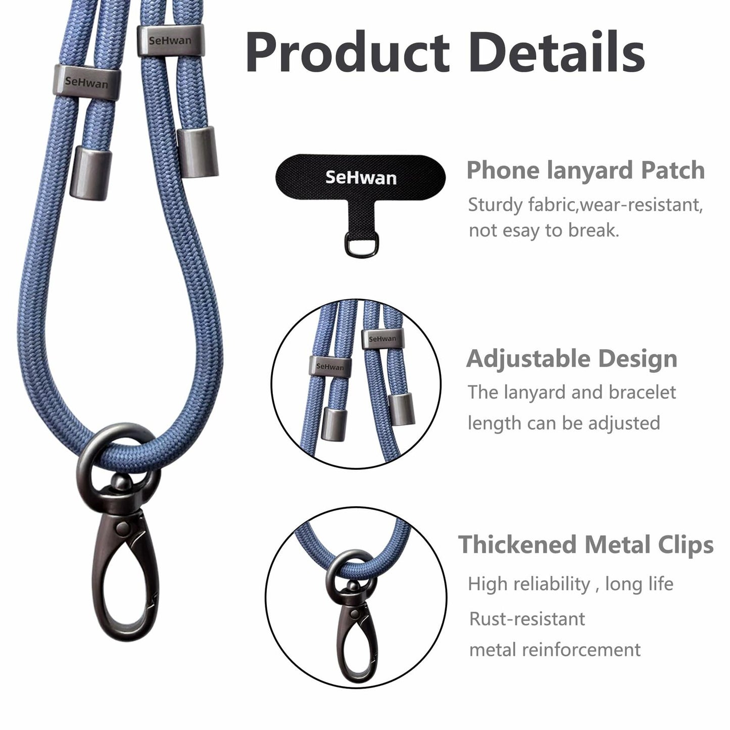 SeHwan 2-Piece Phone Lanyard Set Neck & Wrist Strap Pink Polyester Fashion