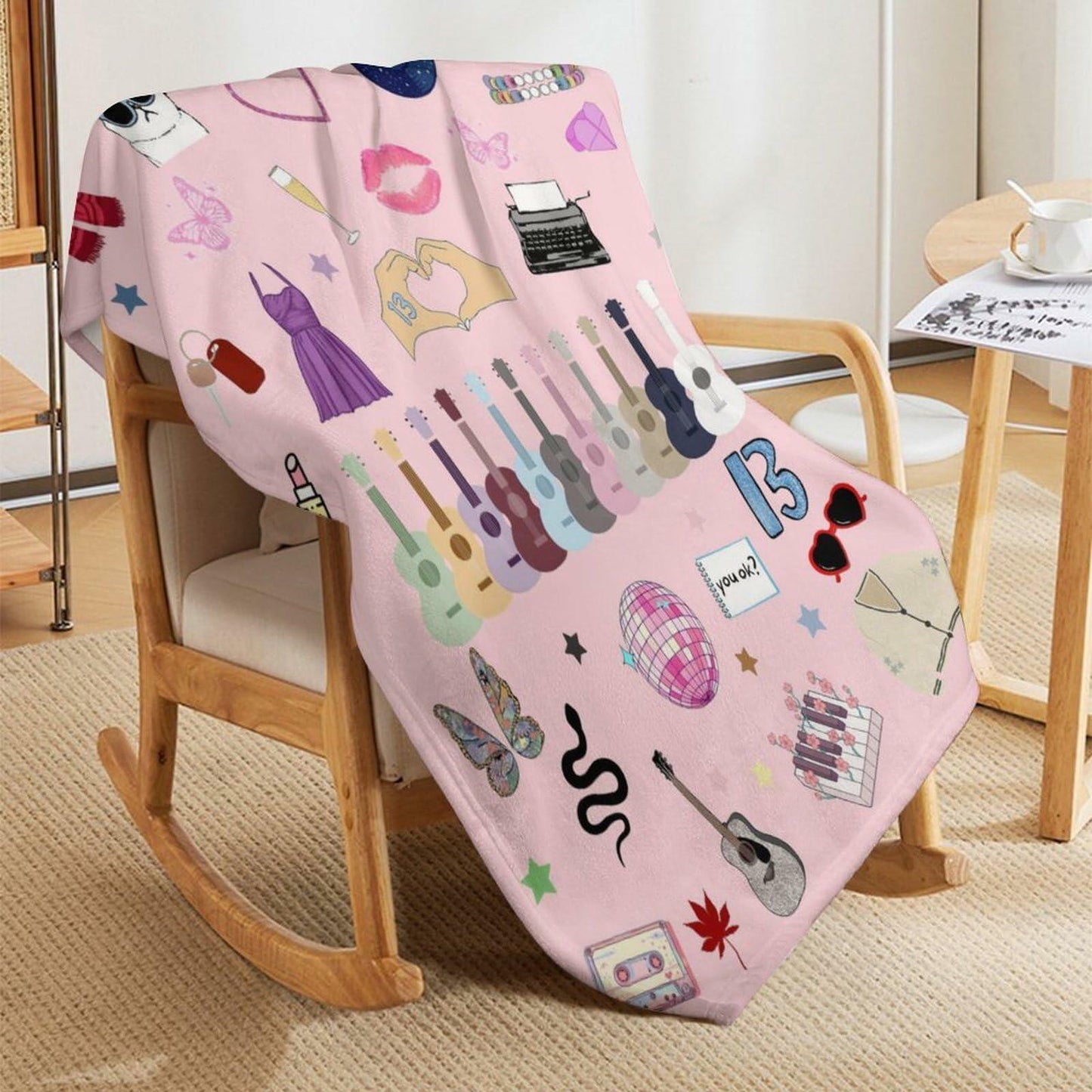 Levionys Music Fans Print Fleece Blanket Pink Purple 50x60 Flannel