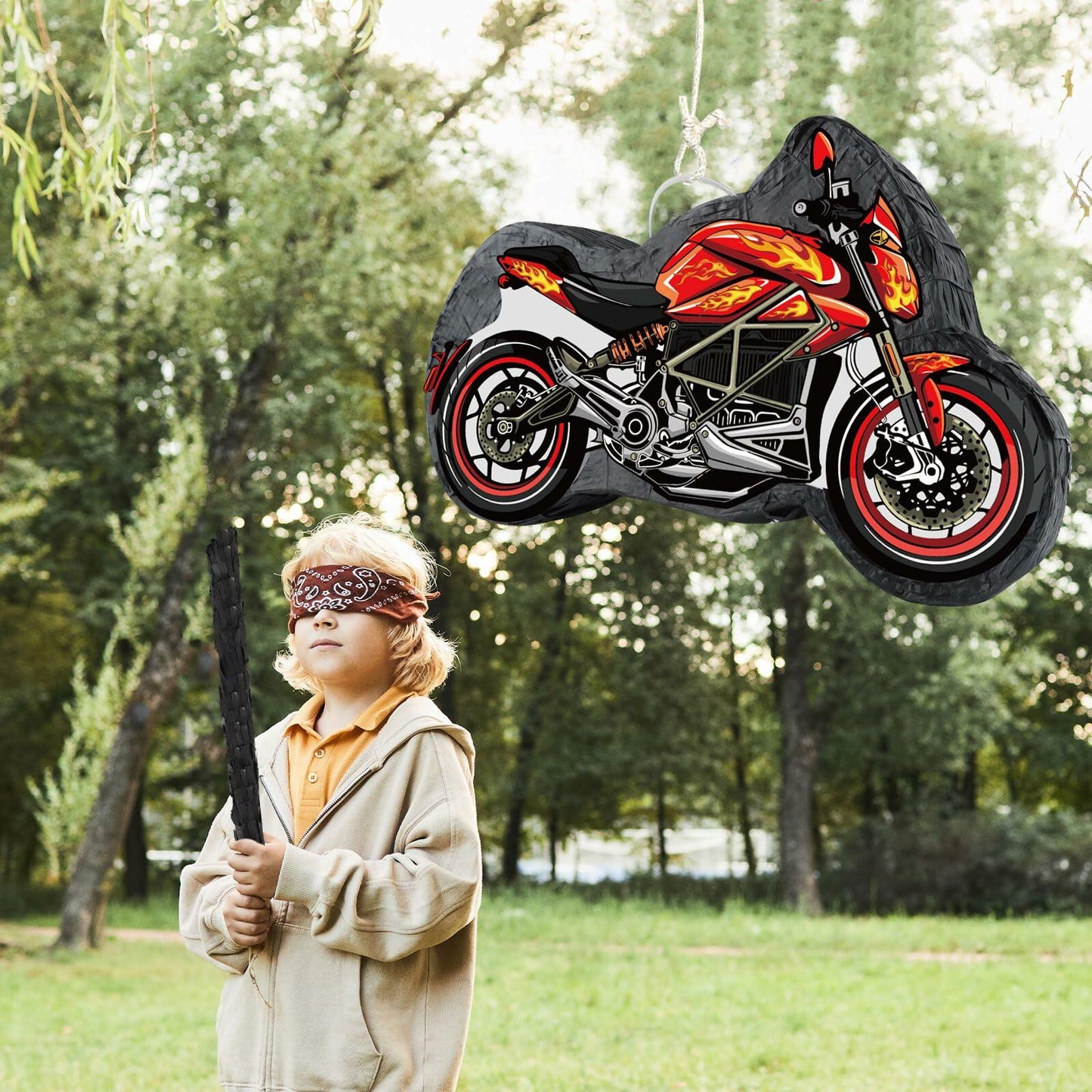 Atiloy Motorcycle Pinata with Stick & Hanging Loop Red Birthday Party