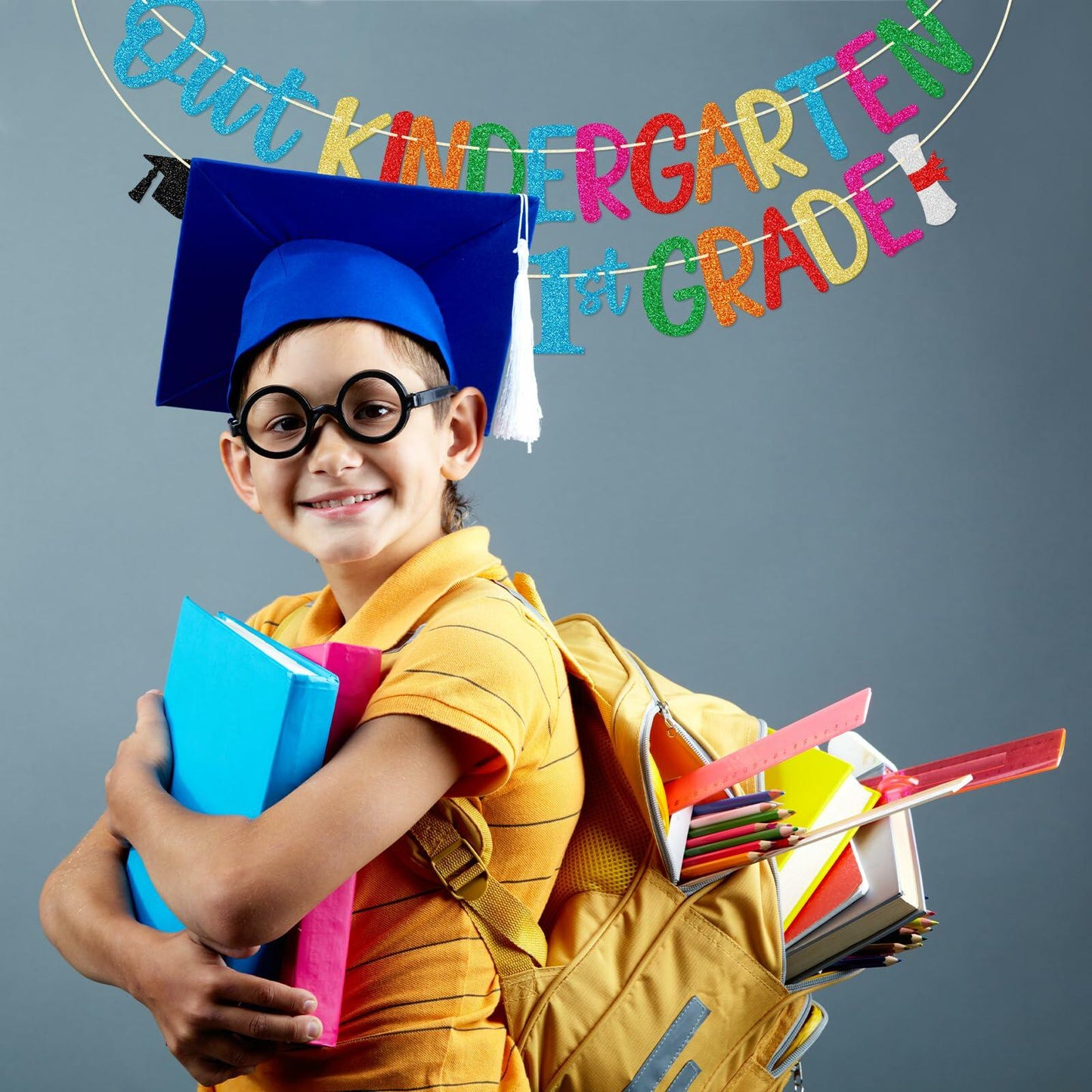 Firefairy Kindergarten Graduation Banner Pre-strung Colorful Glitter Cardstock