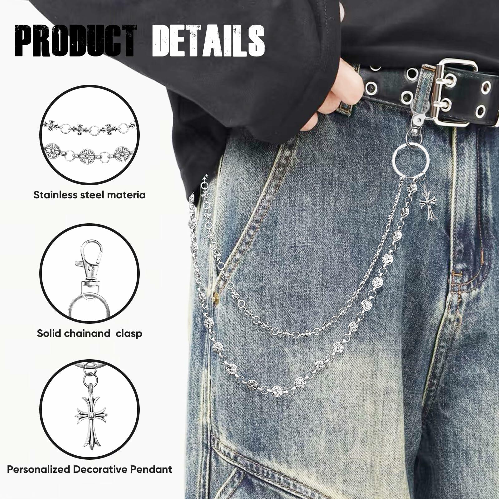 Miglaja Men's Double Clover Cross Wallet Chain Punk Silver