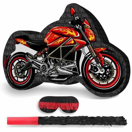 Atiloy Motorcycle Pinata with Stick & Hanging Loop Red Birthday Party