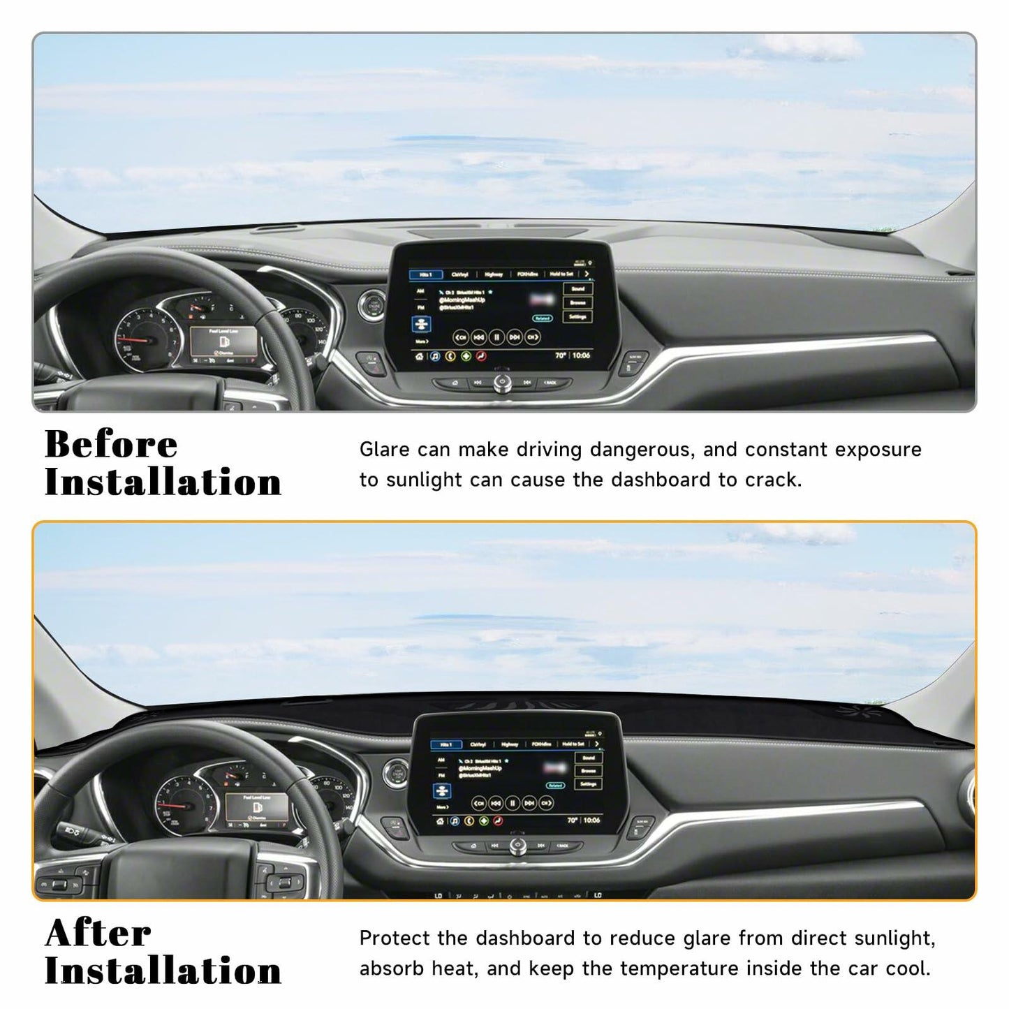 PeakPurit Black Dash Board Cover Mat Flannel for Chevy Blazer RS 2019-2026