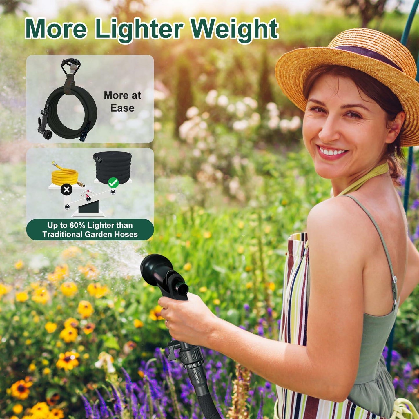 JoyfulJungle Garden Hose 3/4 No-Kink Crush-Proof Flexible Black 100FT