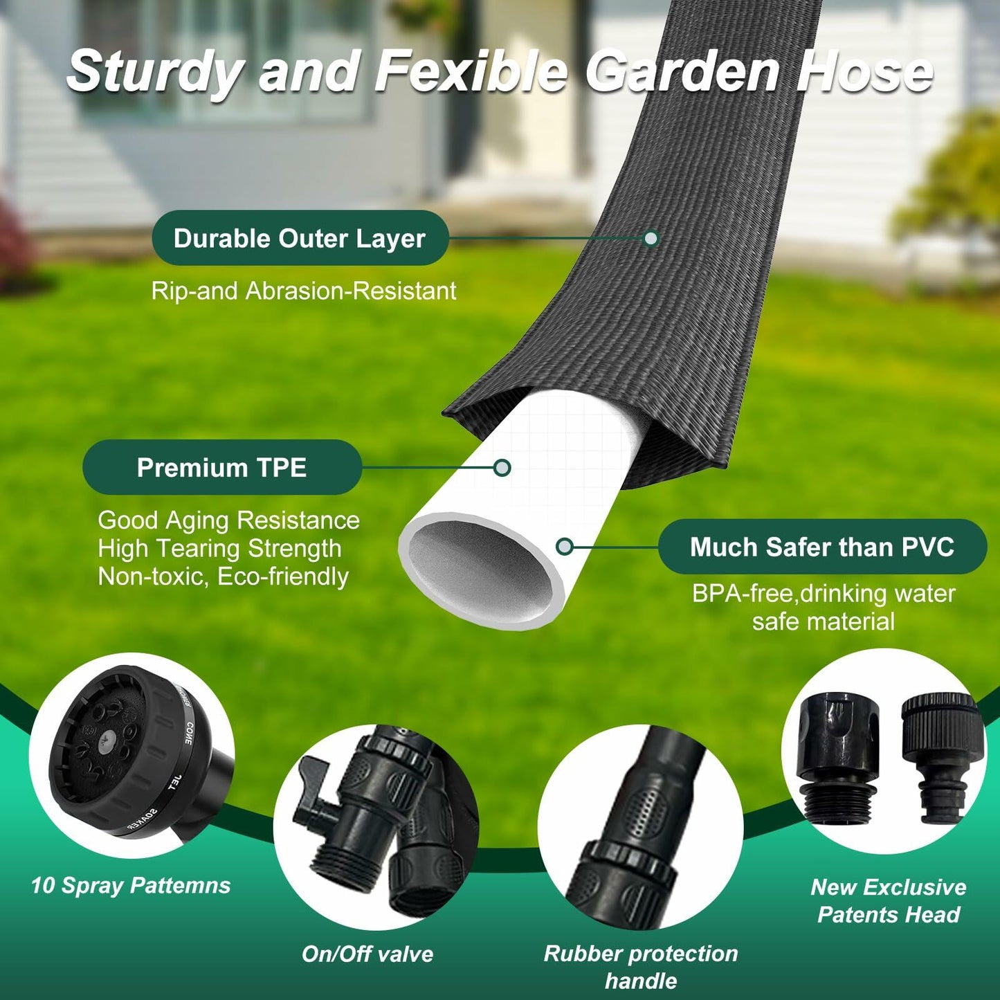 JoyfulJungle Garden Hose 3/4 No-Kink Crush-Proof Flexible Black 100FT