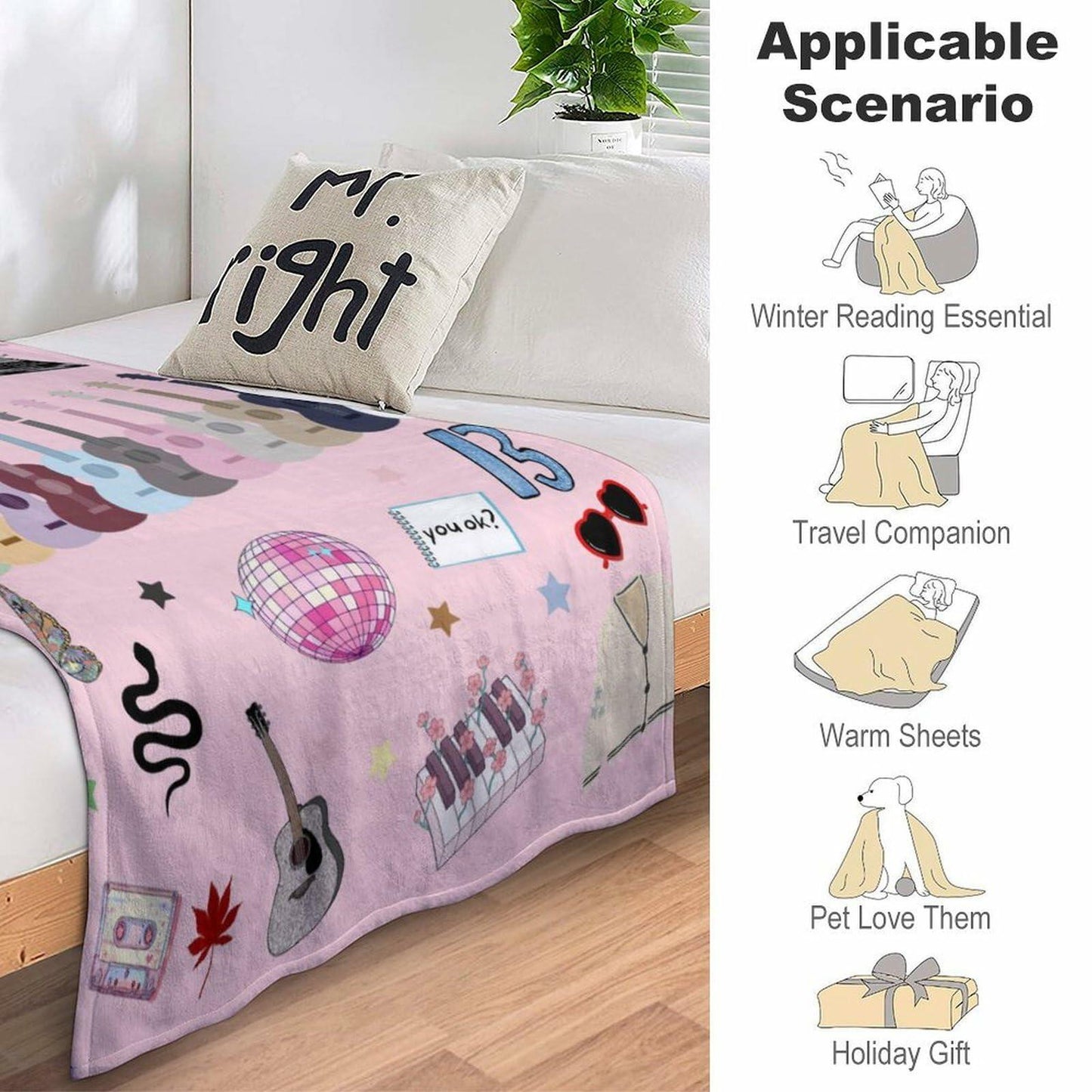 Levionys Music Fans Print Fleece Blanket Pink Purple 50x60 Flannel