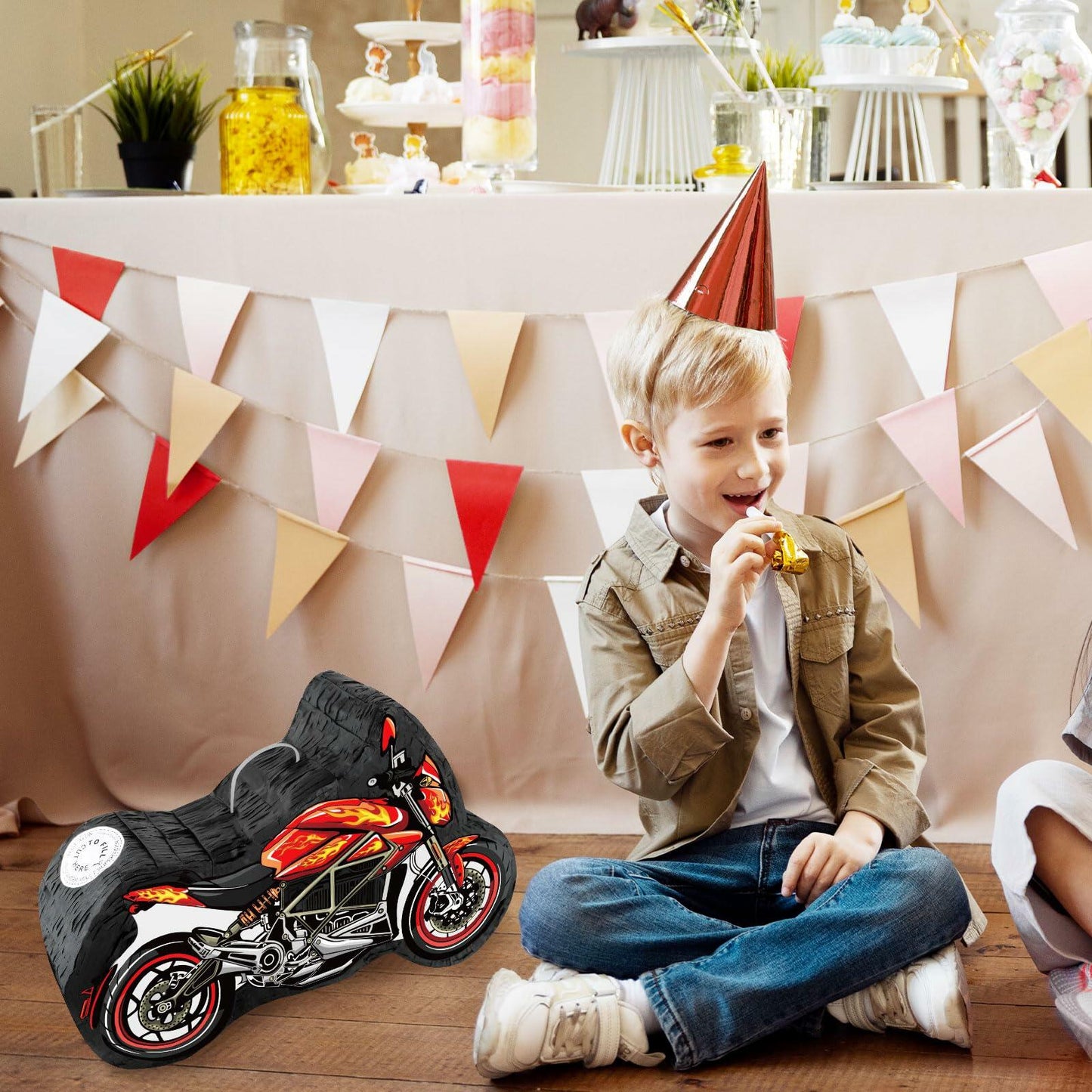 Atiloy Motorcycle Pinata with Stick & Hanging Loop Red Birthday Party