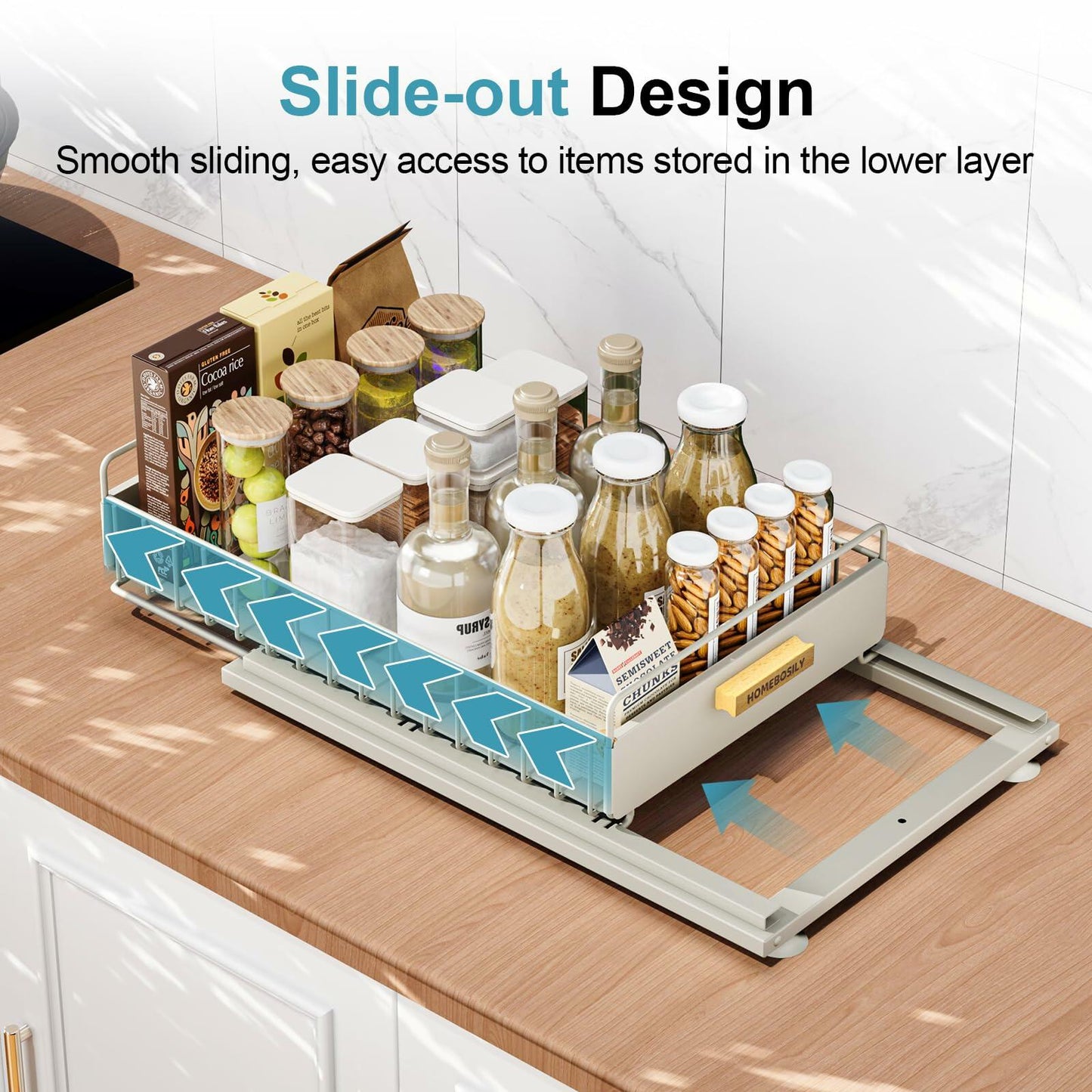 HOMEBOSILY Under Sink Organizer Cabinet Storage Shelf Sliding Drawer Gray