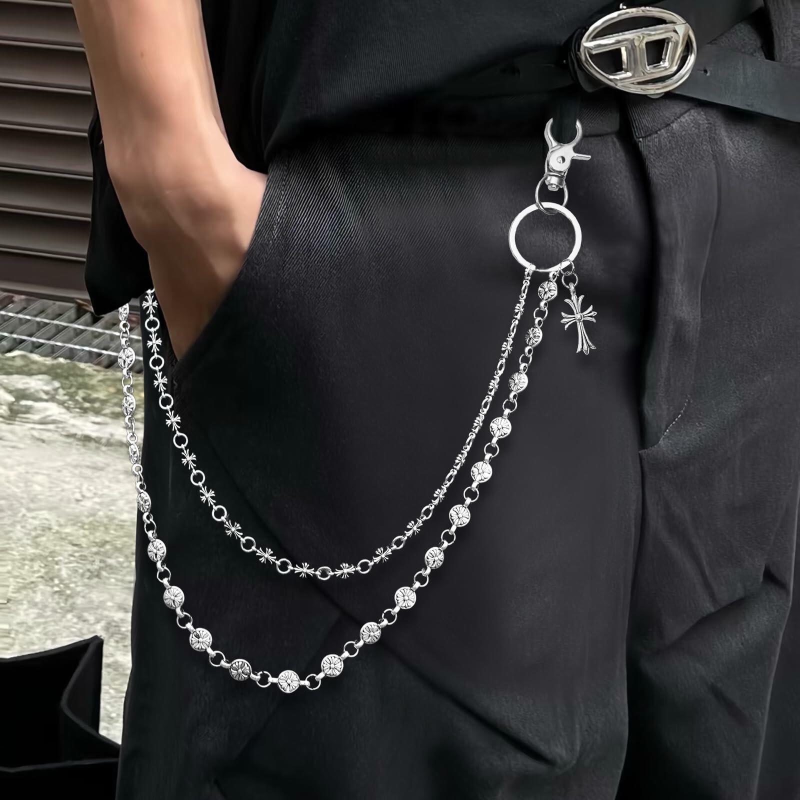 Miglaja Men's Double Clover Cross Wallet Chain Punk Silver