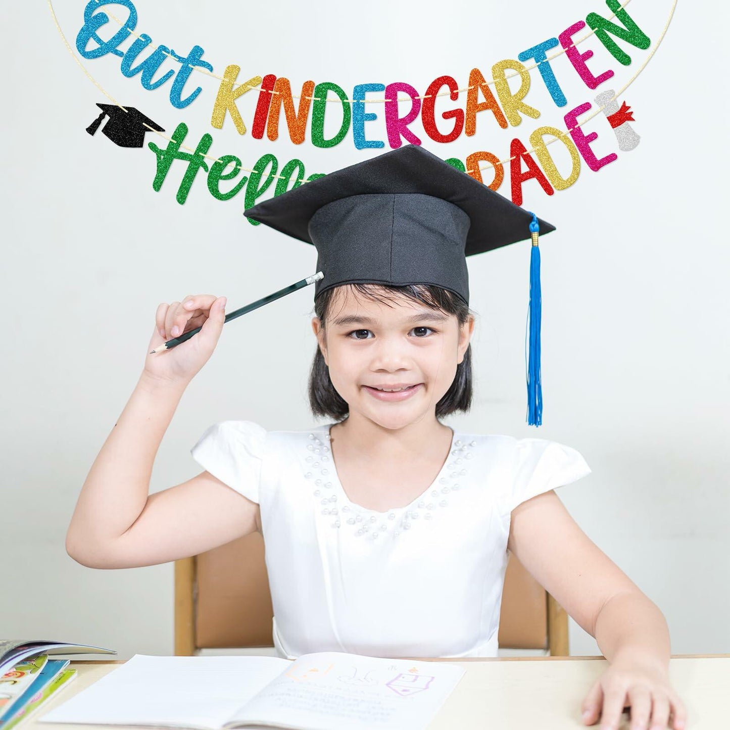 Firefairy Kindergarten Graduation Banner Pre-strung Colorful Glitter Cardstock