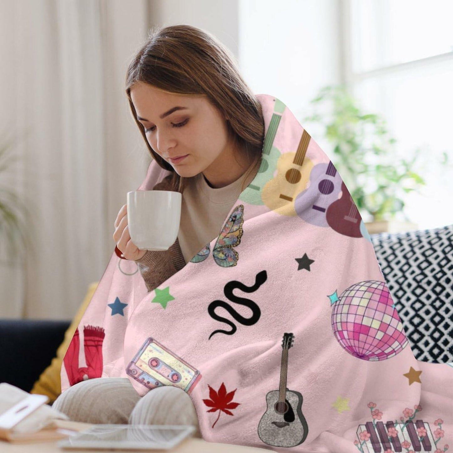 Levionys Music Fans Print Fleece Blanket Pink Purple 50x60 Flannel