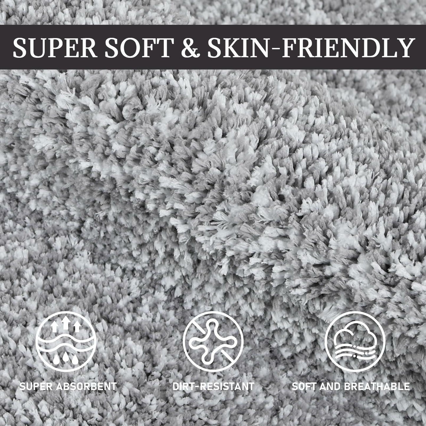 PROOVEELLY Gray White Microfiber Bathroom Rug Mat 23.6x16.9 Soft Absorbent