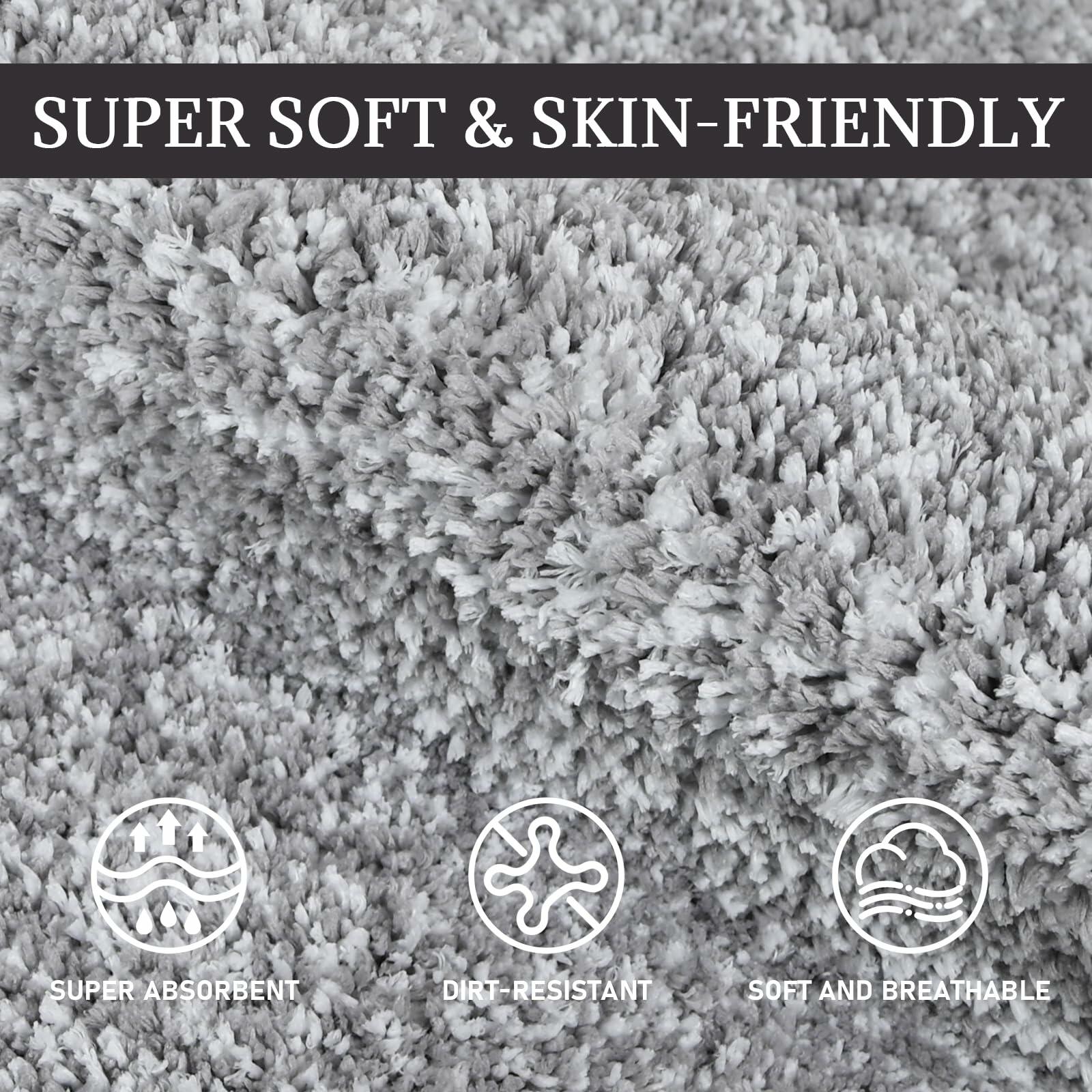 PROOVEELLY Gray White Microfiber Bathroom Rug Mat 23.6x16.9 Soft Absorbent