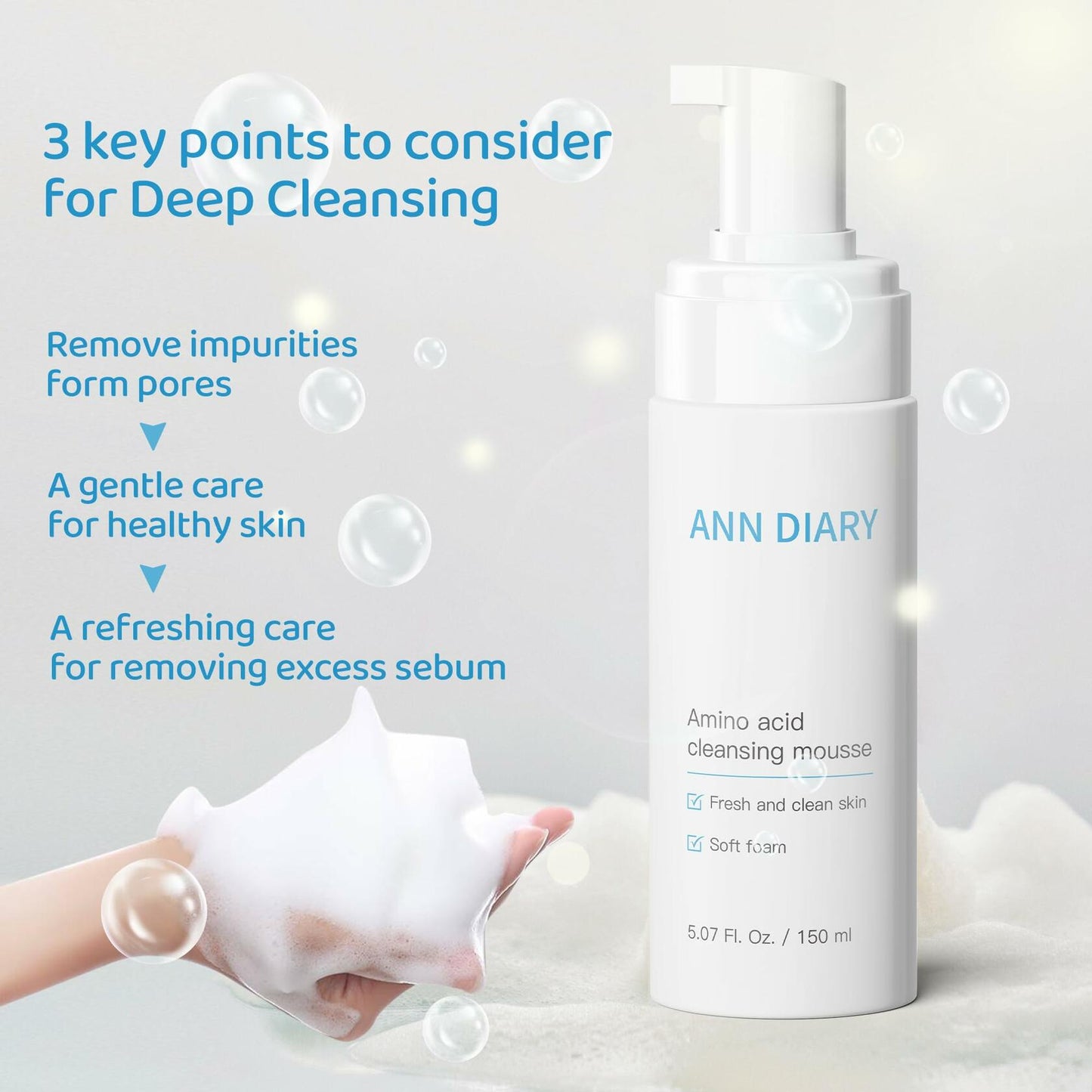 ANN DIARY Amino Acid Cleansing Mousse Hydrating Gentle Cleanser 150ML