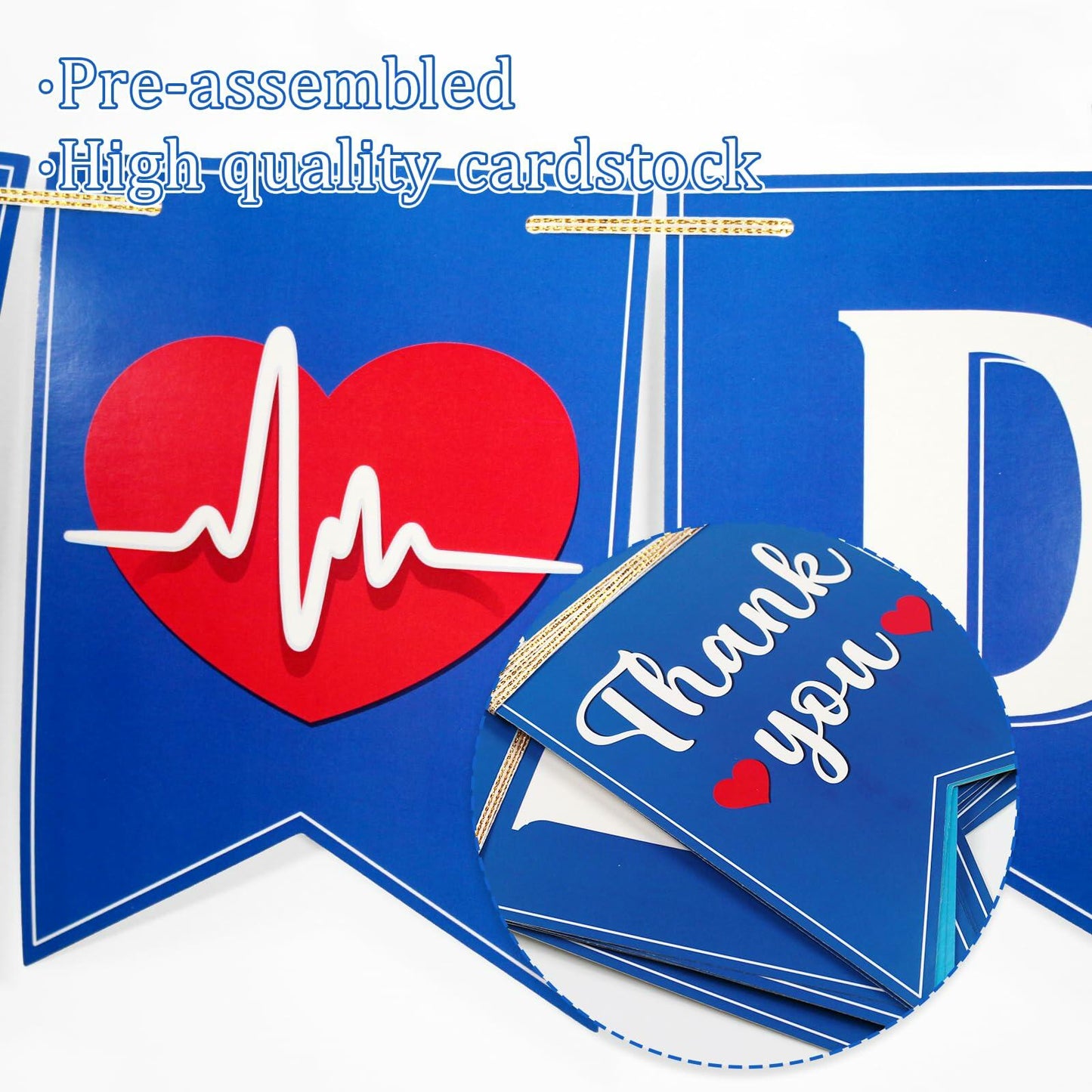 Qttier National Doctor's Day Banner Blue Cardstock Pre-strung Party Decor