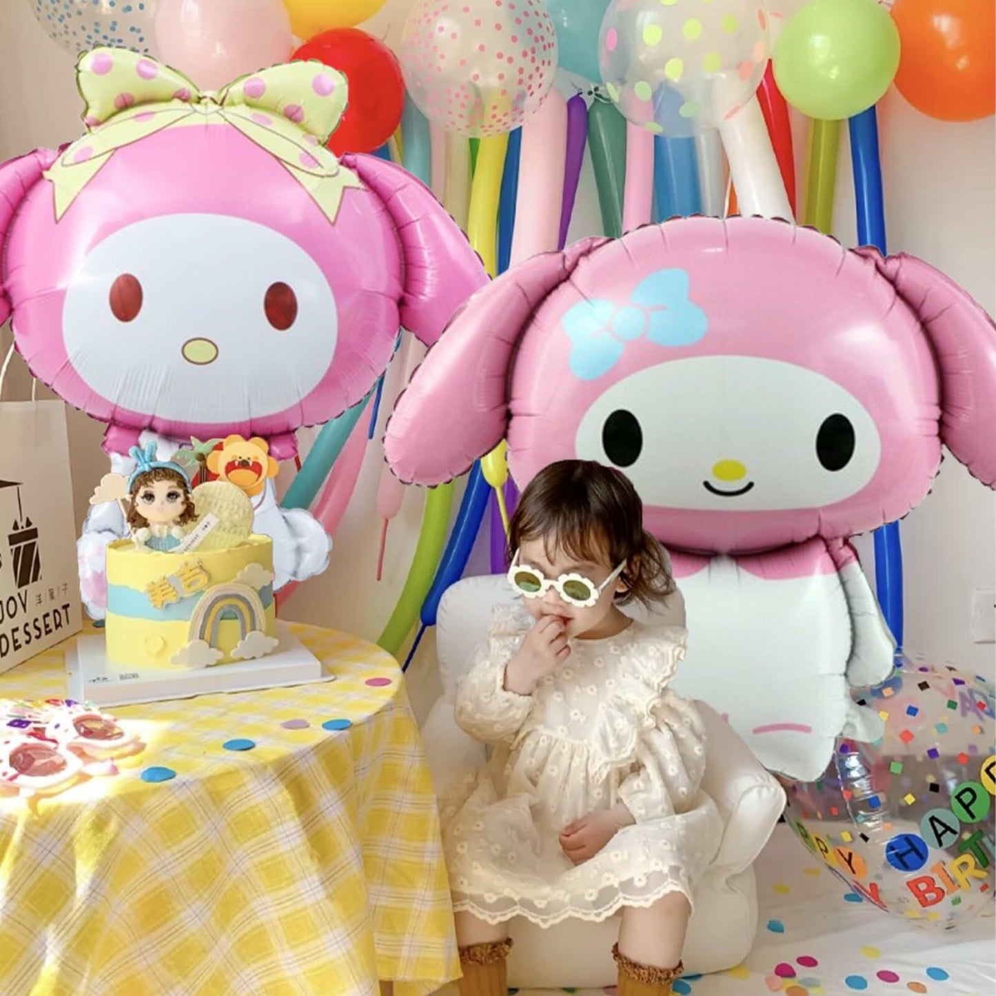 HKWRZK 2 Pcs Kawaii Cartoon Pink Foil Balloons Birthday Party Decor