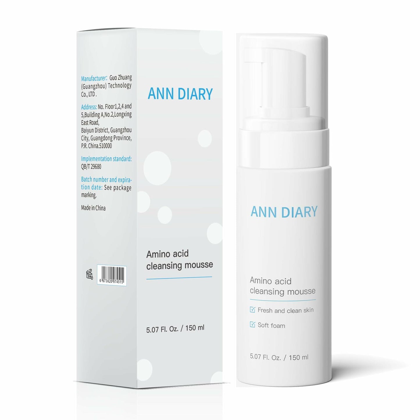 ANN DIARY Amino Acid Cleansing Mousse Hydrating Gentle Cleanser 150ML