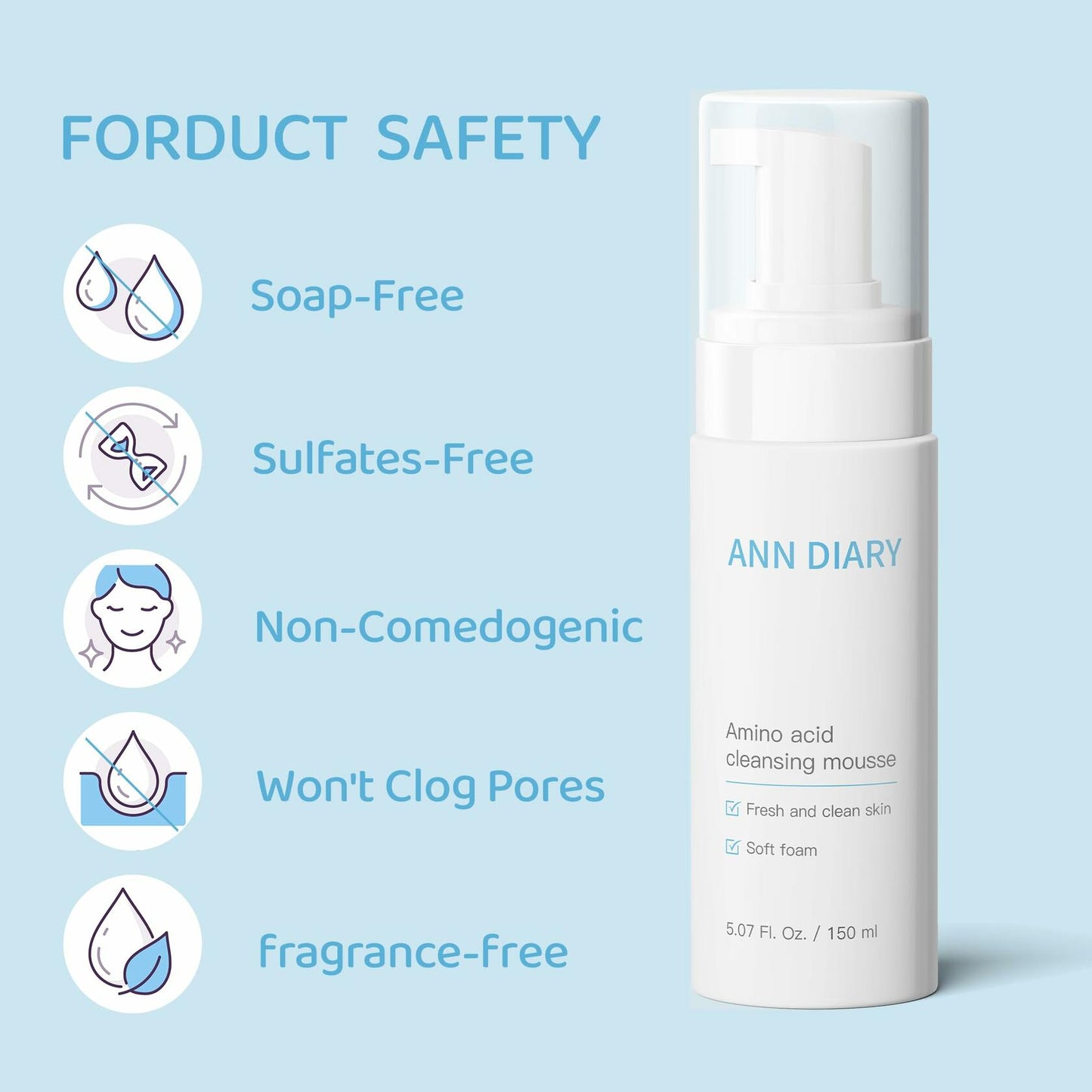 ANN DIARY Amino Acid Cleansing Mousse Hydrating Gentle Cleanser 150ML