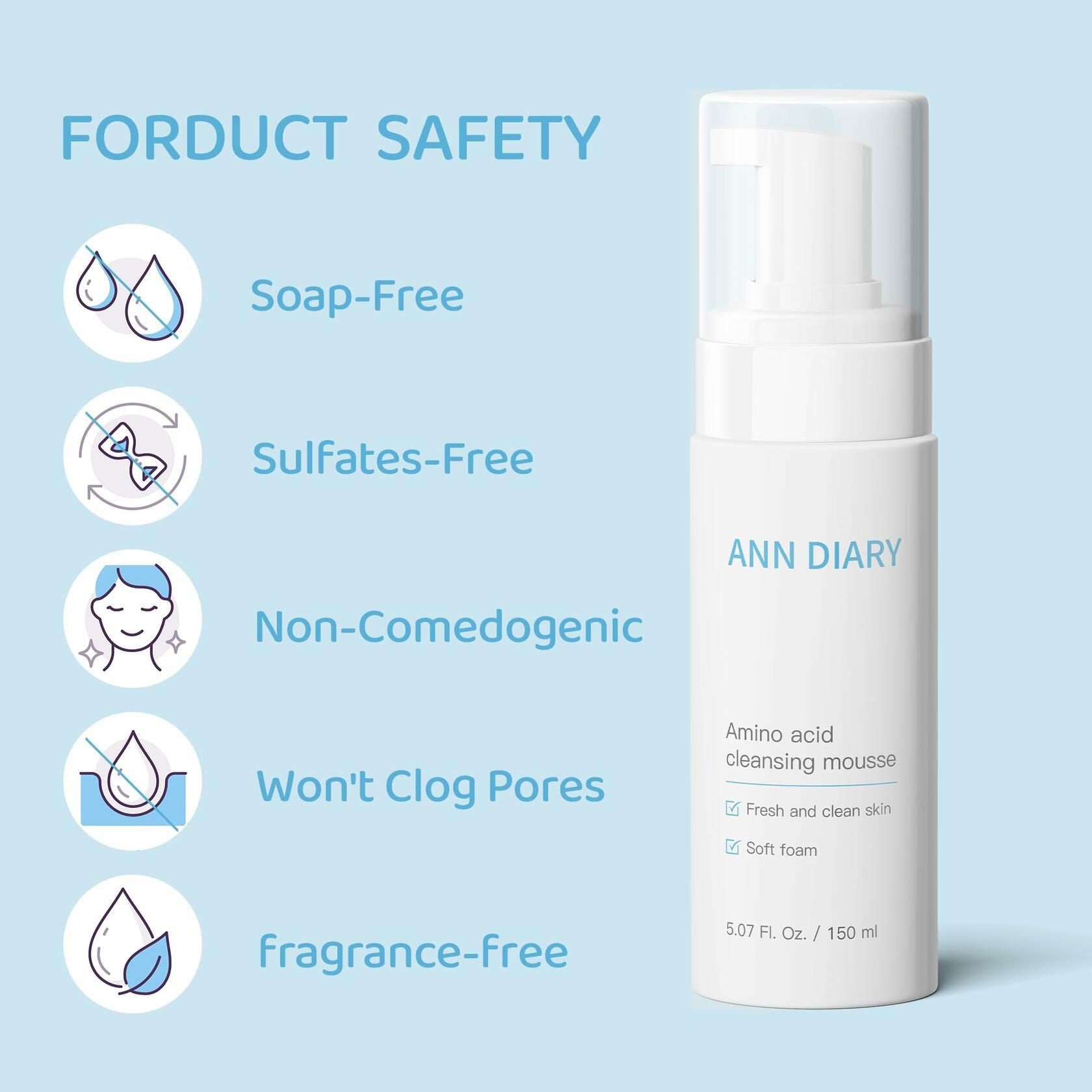 ANN DIARY Amino Acid Cleansing Mousse Hydrating Gentle Cleanser 150ML