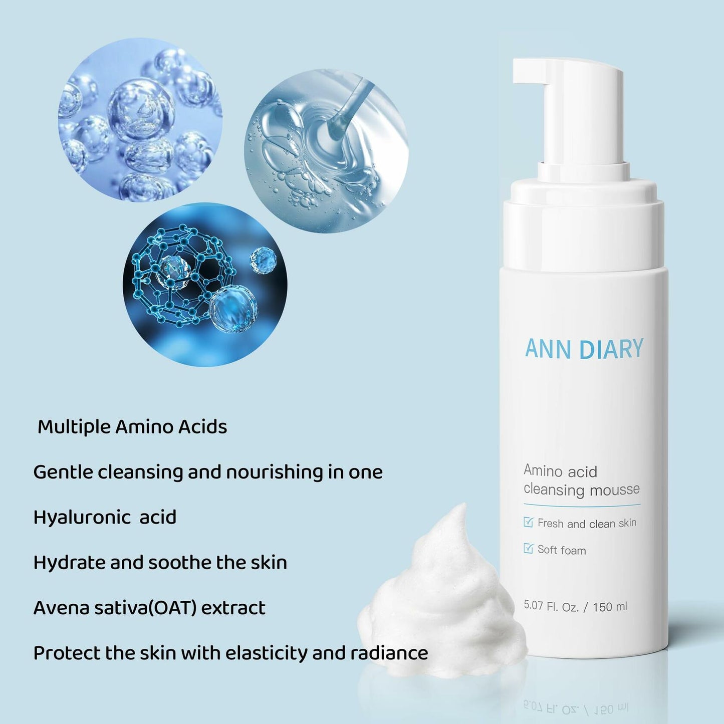 ANN DIARY Amino Acid Cleansing Mousse Hydrating Gentle Cleanser 150ML