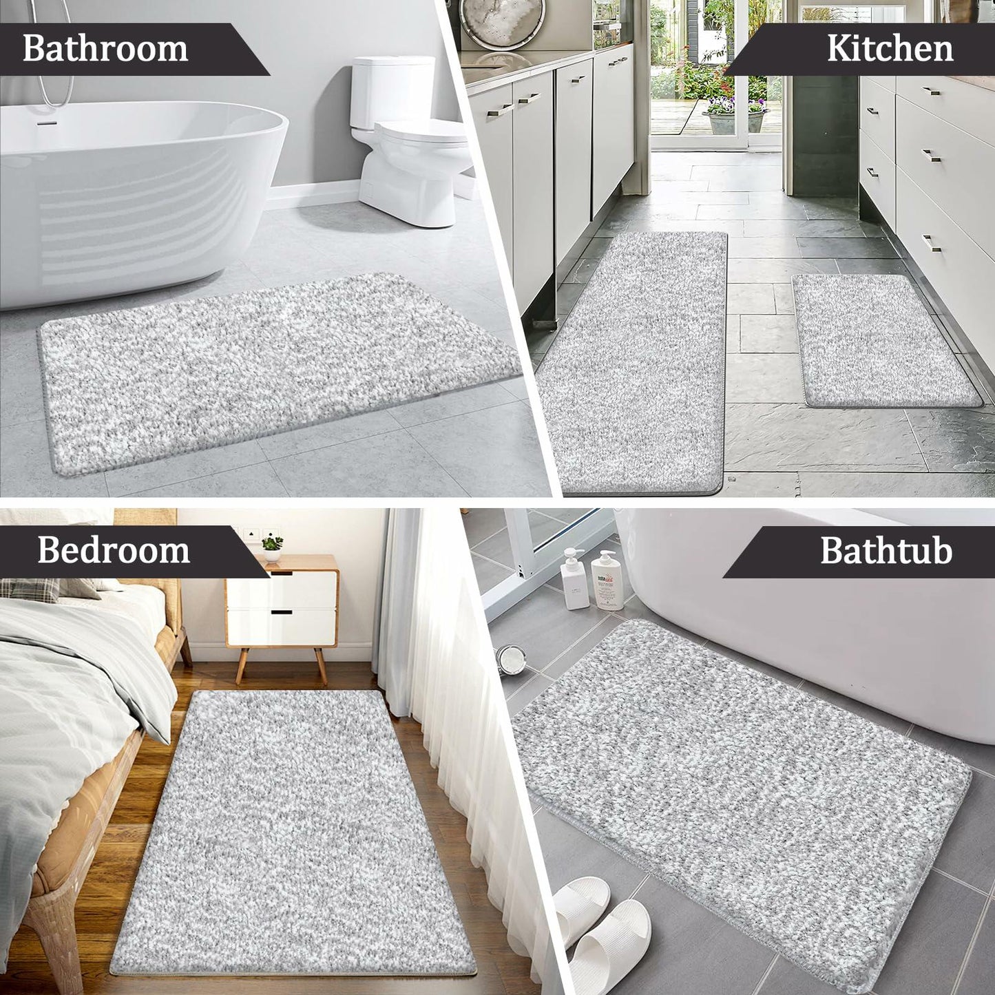 PROOVEELLY Gray White Microfiber Bathroom Rug Mat 23.6x16.9 Soft Absorbent