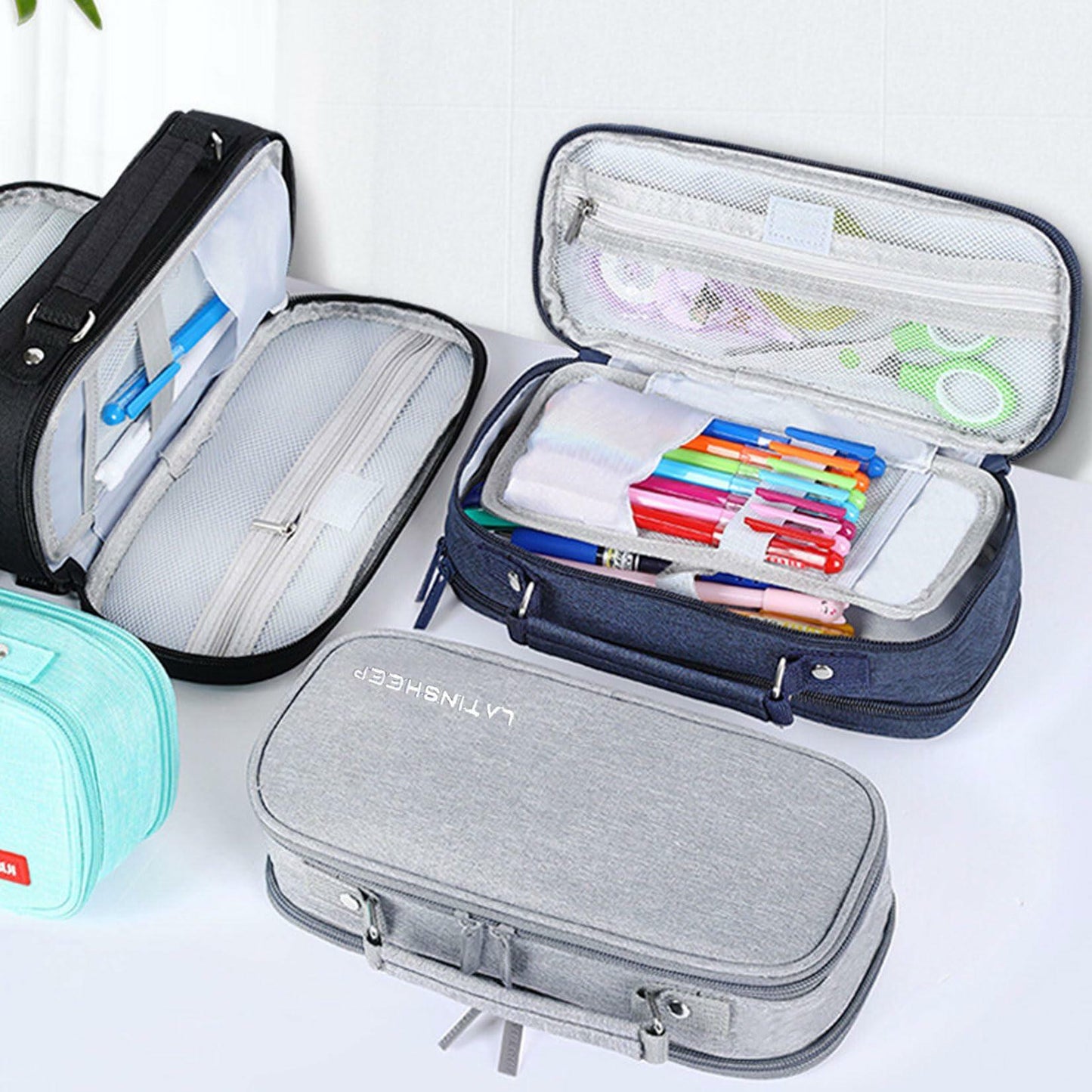 KEBEIXUAN Canvas Pencil Case Large Capacity Zipper Organizer Pink