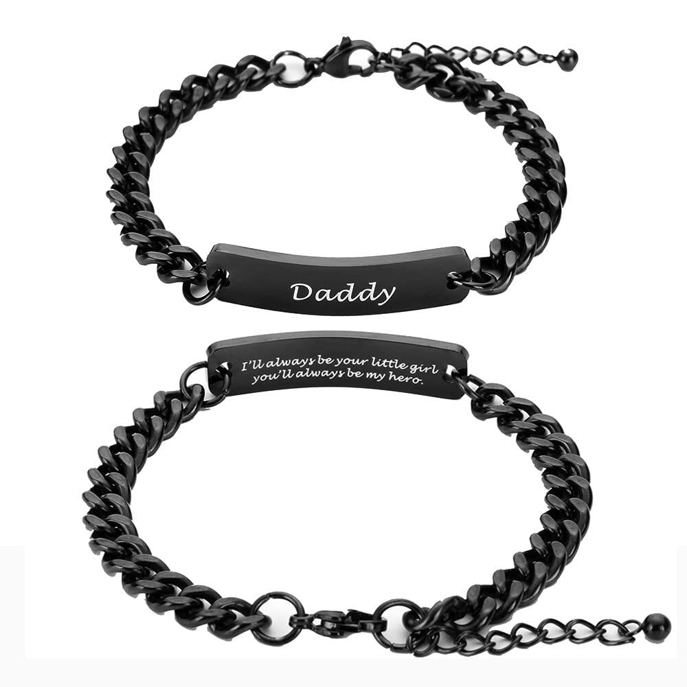 Huiuy Engraved DAD Stainless Steel Link Bracelet Black 9 Inch