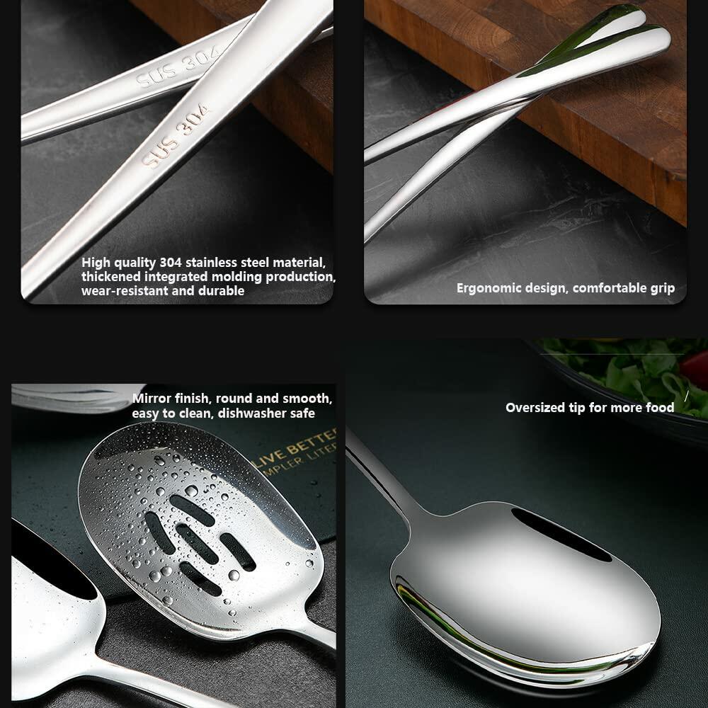 SIAIQIANG 18/8 Stainless Steel Serving Spoons Set 9.8in Silver 2pc