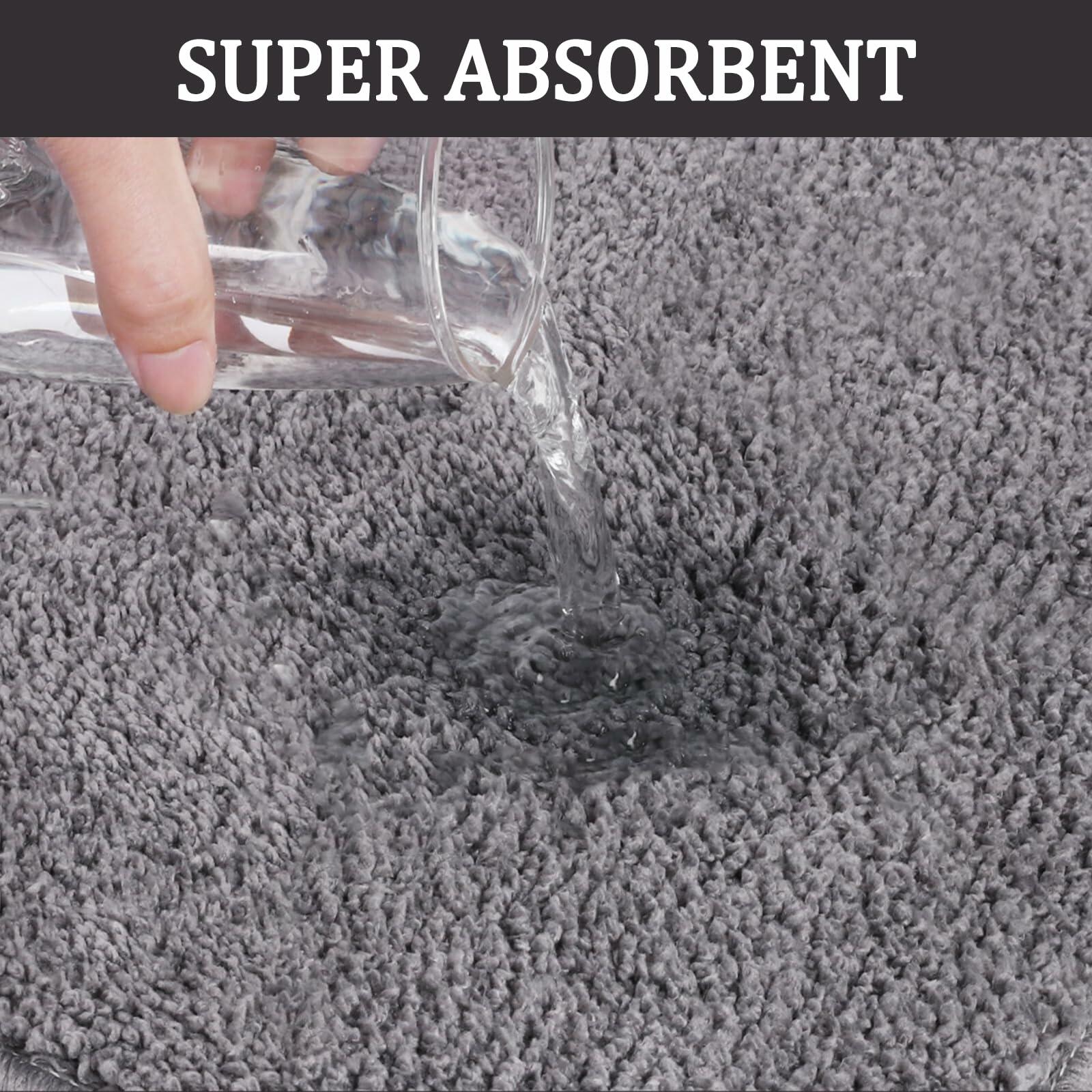 PROOVEELLY Gray White Microfiber Bathroom Rug Mat 23.6x16.9 Soft Absorbent