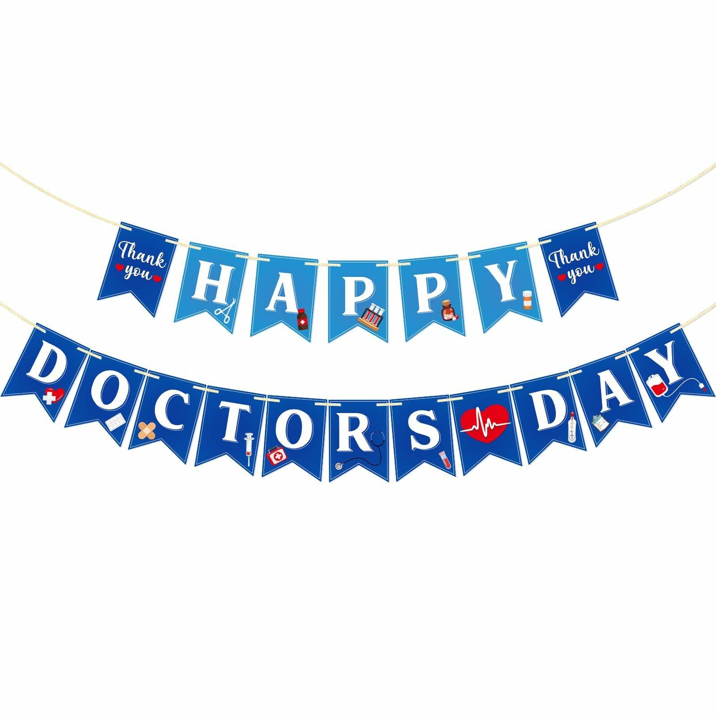 Qttier National Doctor's Day Banner Blue Cardstock Pre-strung Party Decor