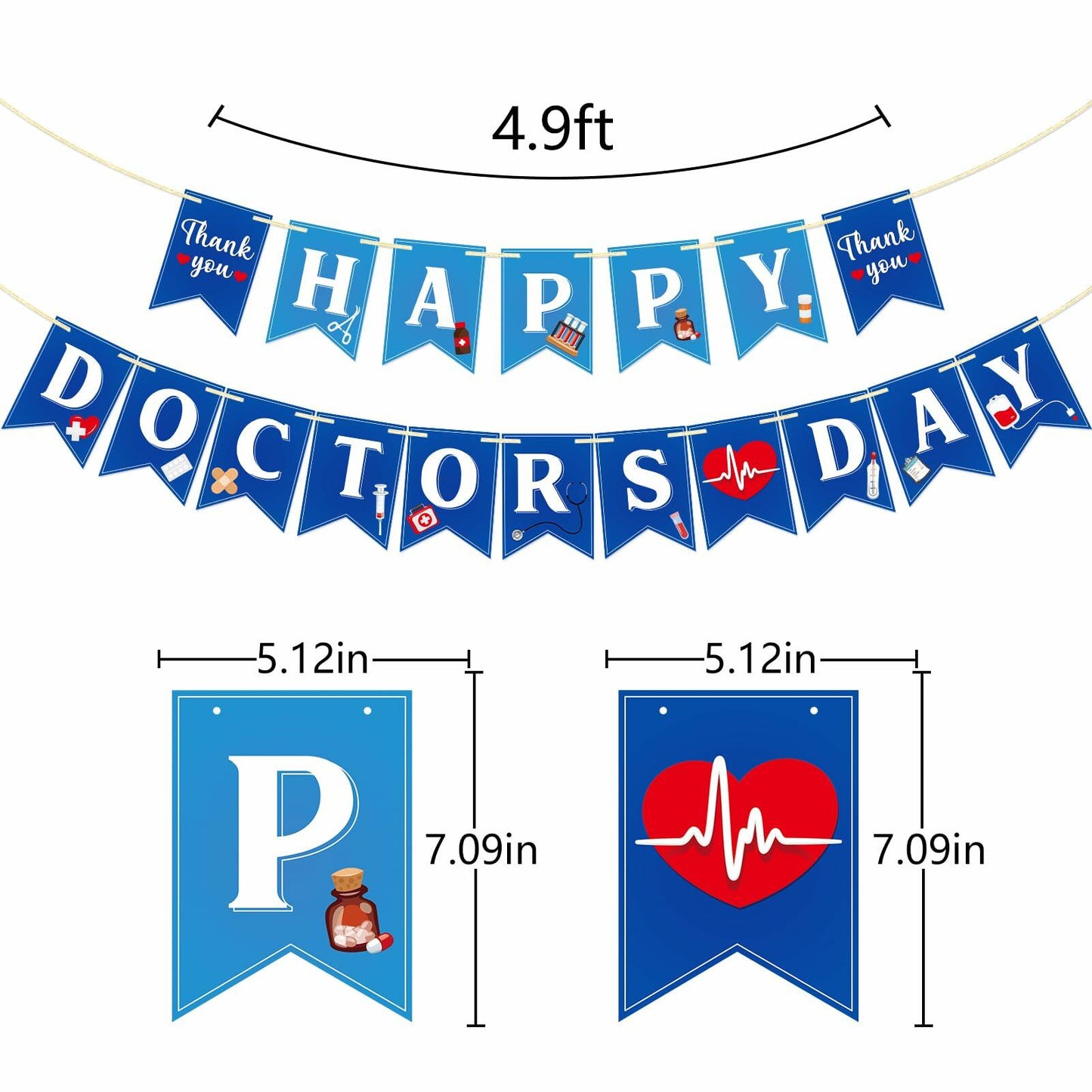 Qttier National Doctor's Day Banner Blue Cardstock Pre-strung Party Decor