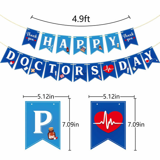 Qttier National Doctor's Day Banner Blue Cardstock Pre-strung Party Decor