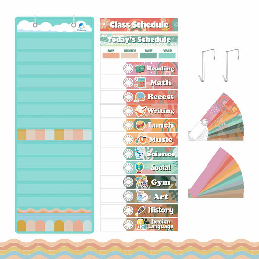 Wisdomsea Pocket Chart Classroom Blue 39 Double-Sided Erasable Cards